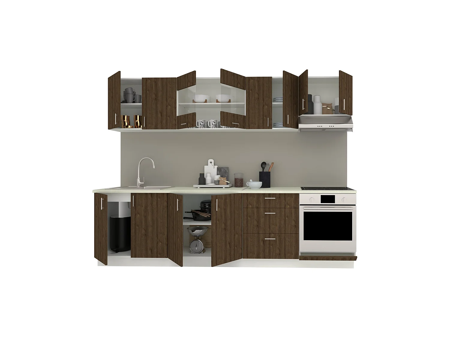 Set Cocina haaus Karo V22, Roble bronce/Blanco, Encimera Thermo 28 mm, L 280 cm