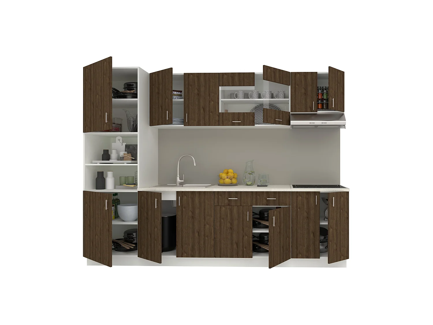 Set Cuisine haaus Karo V23, Chêne bronze/Blanc, Plan de travail Thermo 28 mm, L 280 cm
