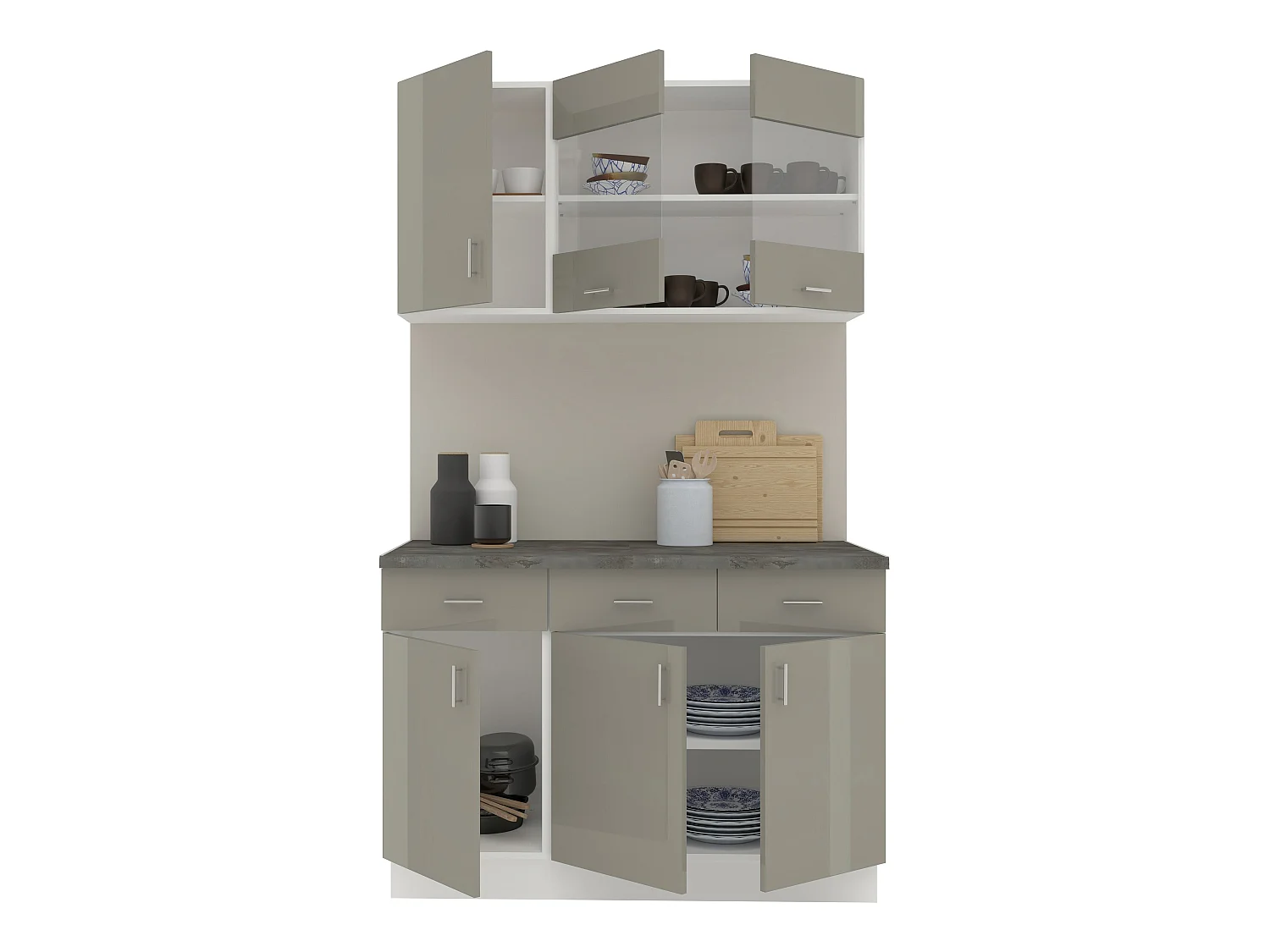Set Cozinha haaus Karo V3, Cinza Brilhante/Branco, MDF, Tampo Thermo 28 mm, L 120 cm