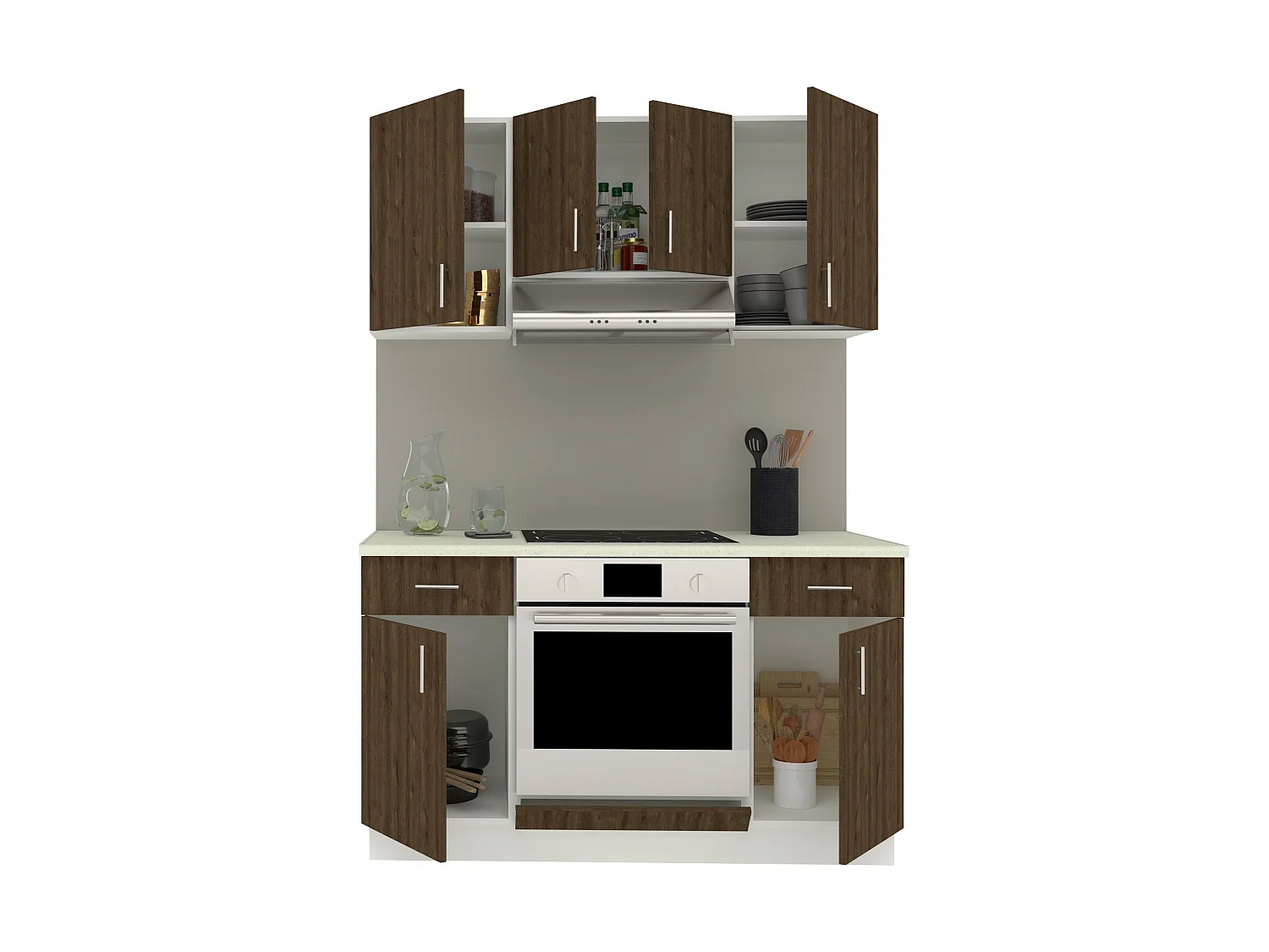 Set Cuisine haaus Karo V5, Chêne bronze/Blanc, Plan de Travail Thermo 28 mm, L 140 cm