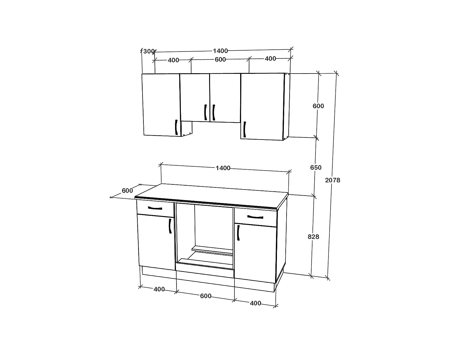 Set Cuisine haaus Karo V5, Chêne bronze/Blanc, Plan de Travail Thermo 28 mm, L 140 cm