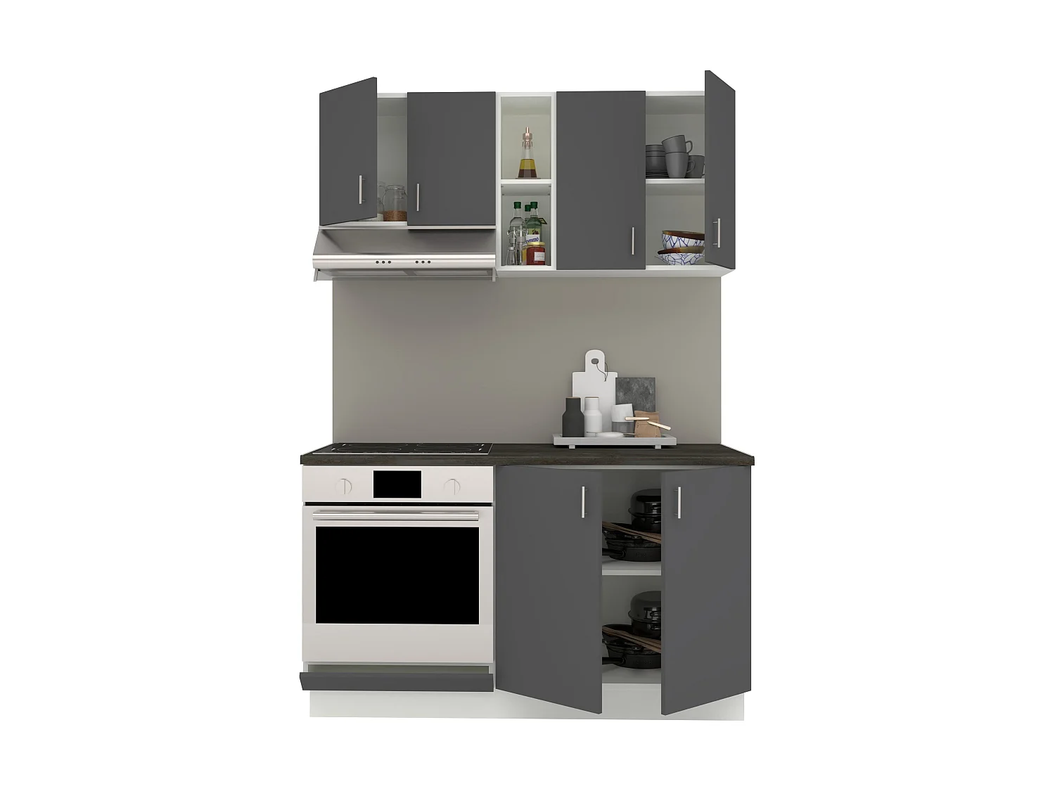 Set Cuisine haaus Karo V4, Anthracite/Blanc, Plan de Travail Thermo 28 mm, L 140 cm