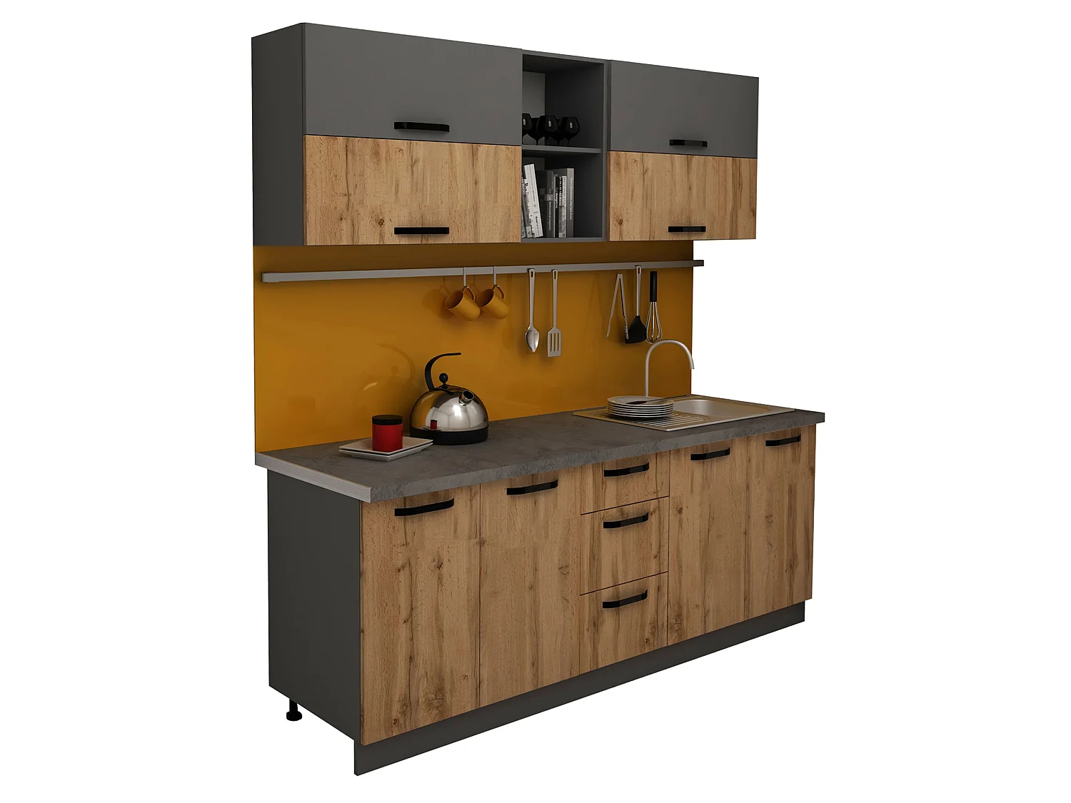 Cucina Arizona haaus, Antracite/Rovere Wotan, L 200 cm