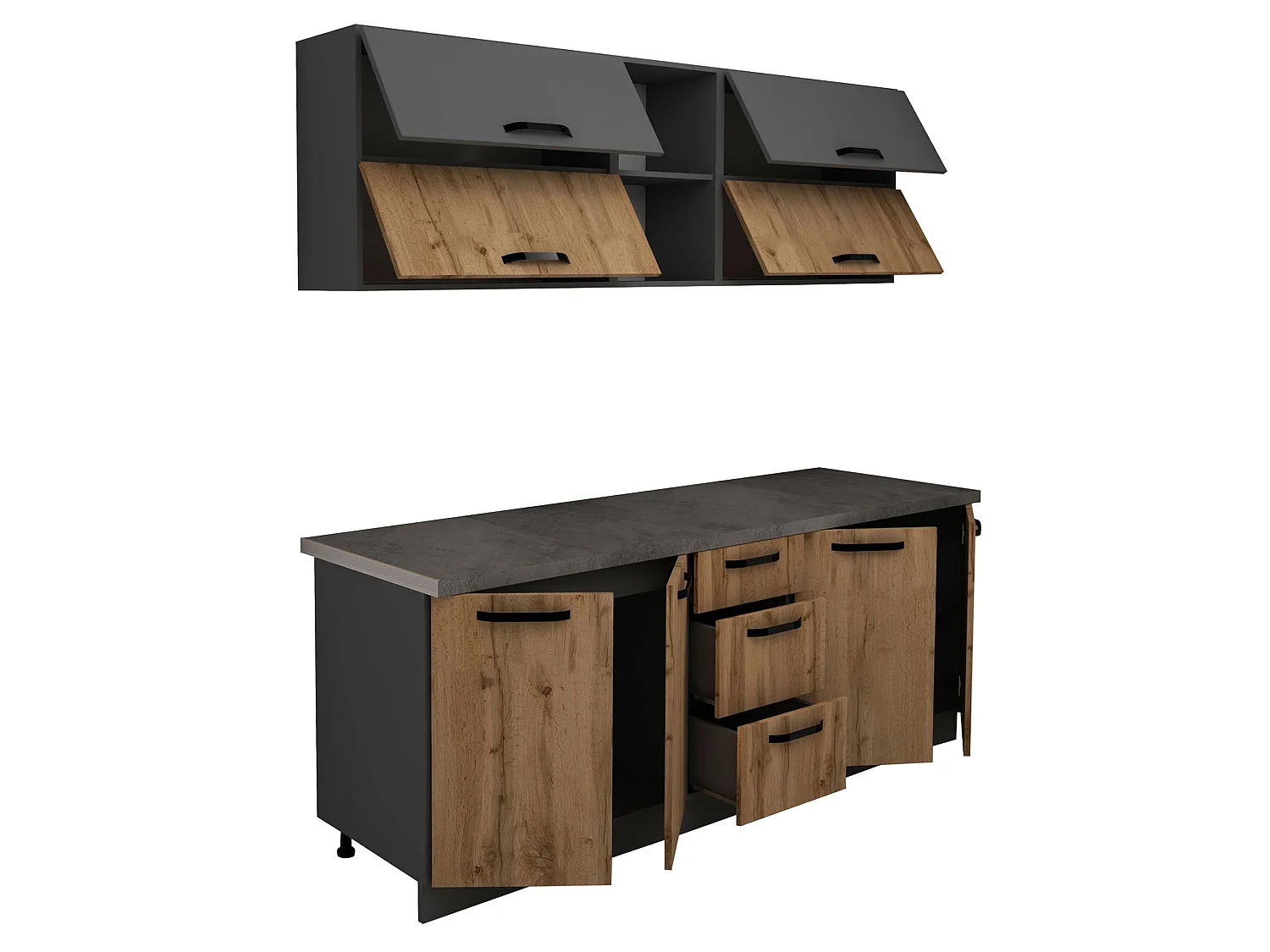 Cucina Arizona haaus, Antracite/Rovere Wotan, L 200 cm