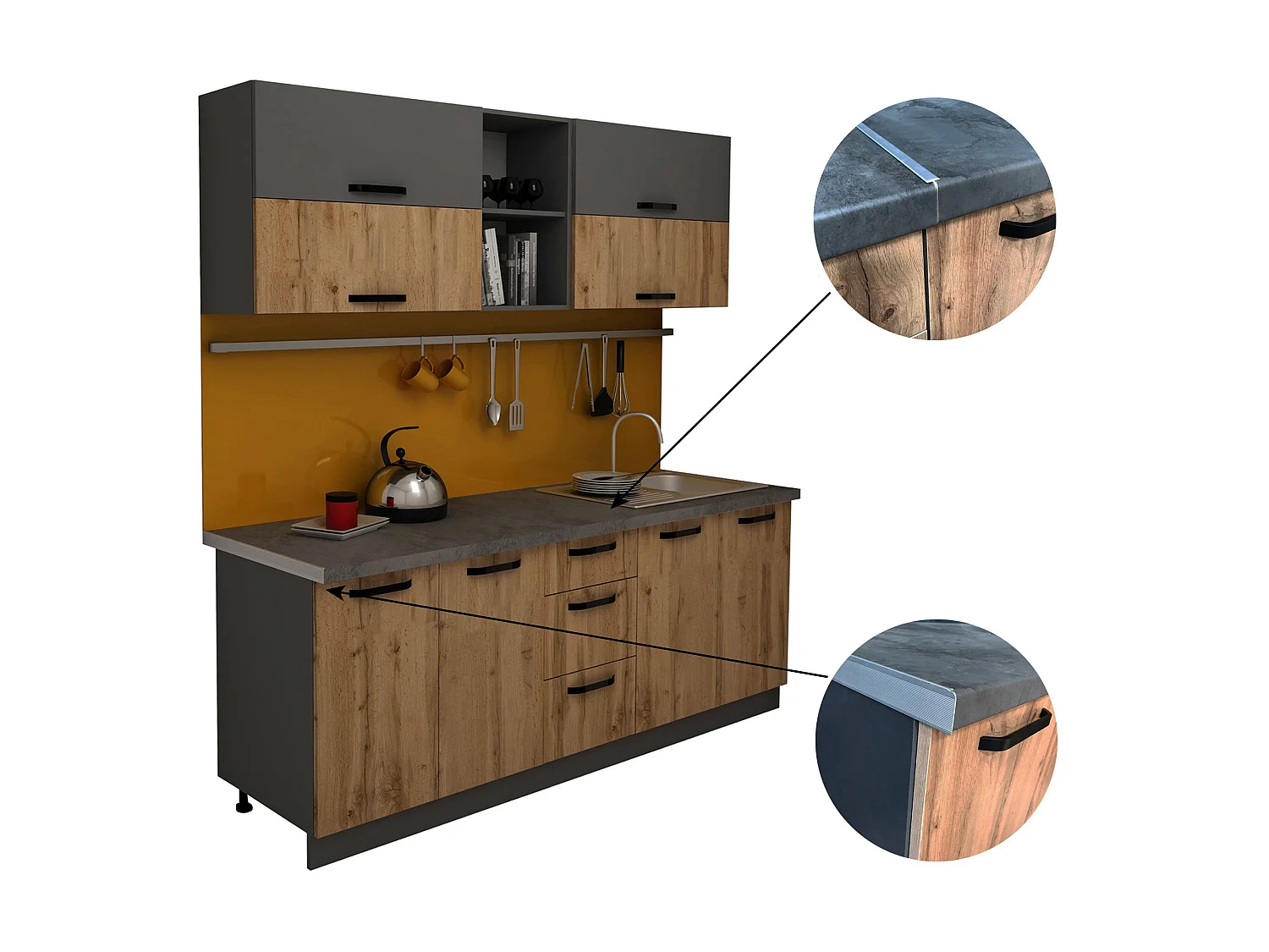 Cucina Arizona haaus, Antracite/Rovere Wotan, L 200 cm