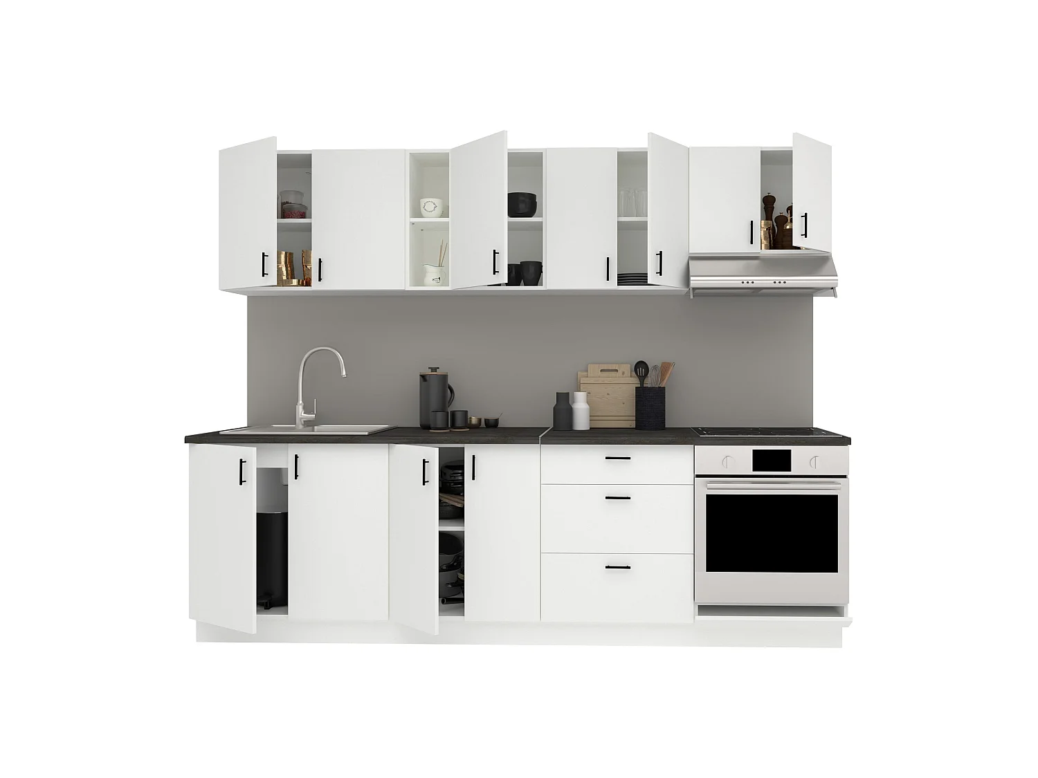 Conjunto Cocina haaus Karo V18, Blanco, Encimera Thermo 28 mm, L 260 cm