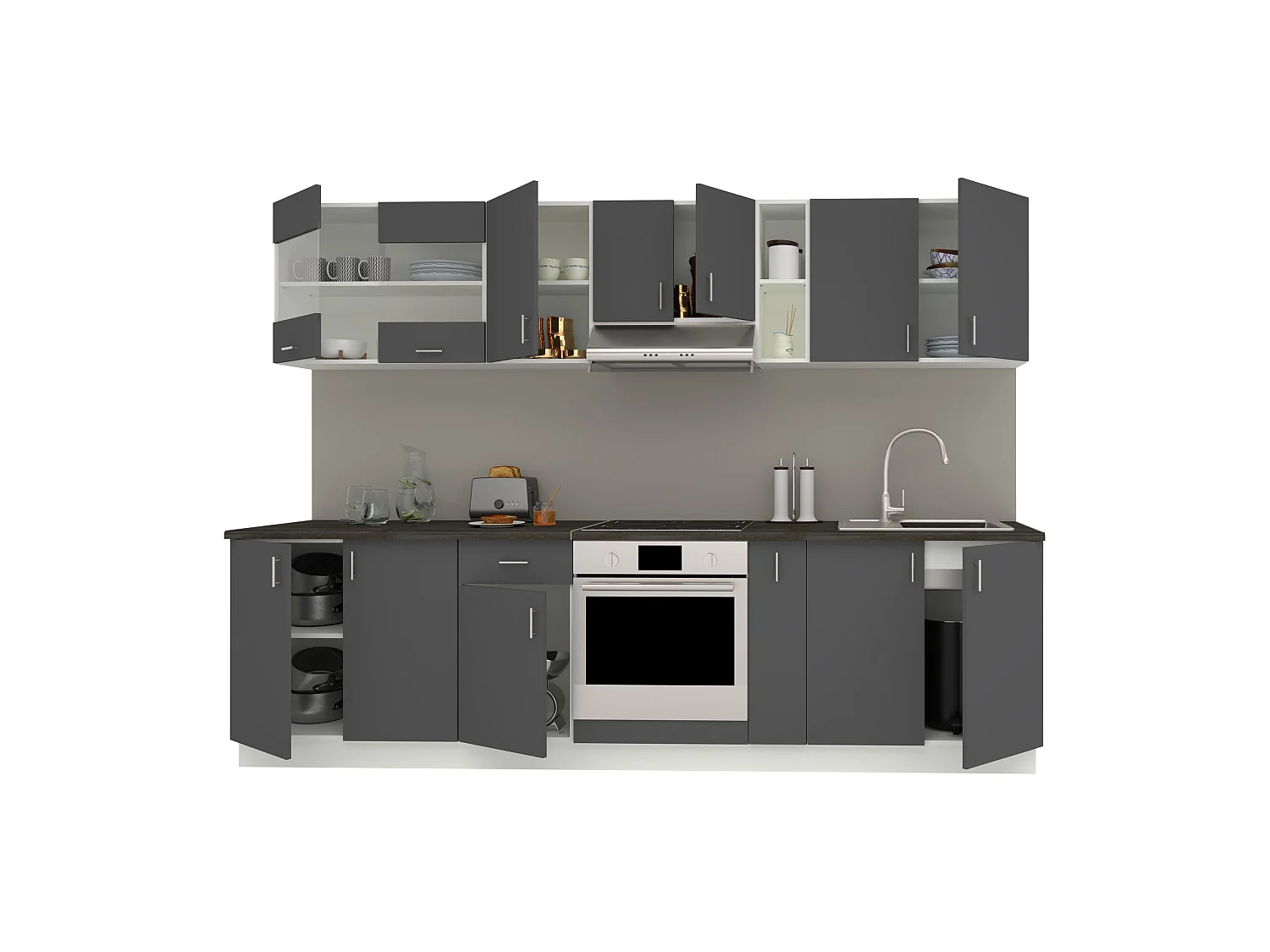 Conjunto Cozinha haaus Karo V21, Antracite/Branco, Tampo Thermo 28 mm, L 280 cm