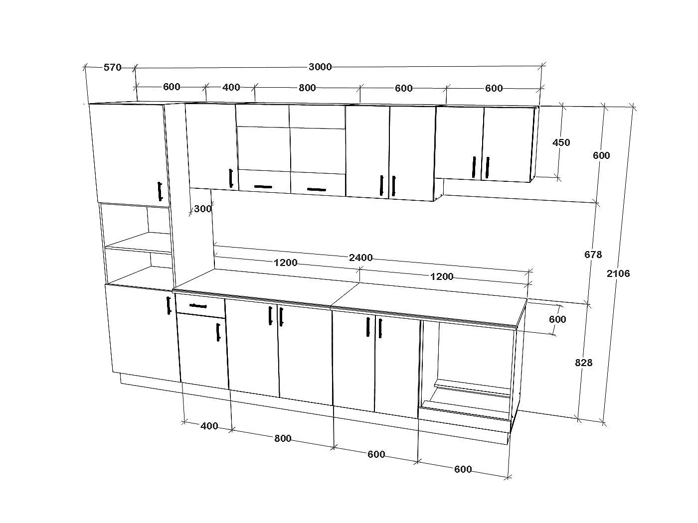 Set Cozinha haaus Karo V27, Cinza Brilhante/Branco, MDF, Tampo Thermo 28 mm, L 300 cm
