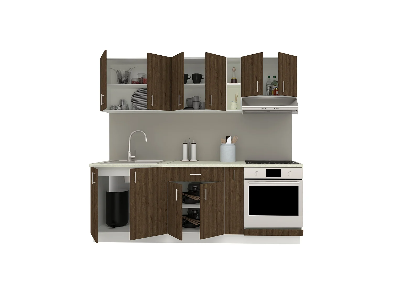 Set Cuisine haaus Karo V14, Chêne bronze/Blanc, Plan de travail Thermo 28 mm, L 220 cm