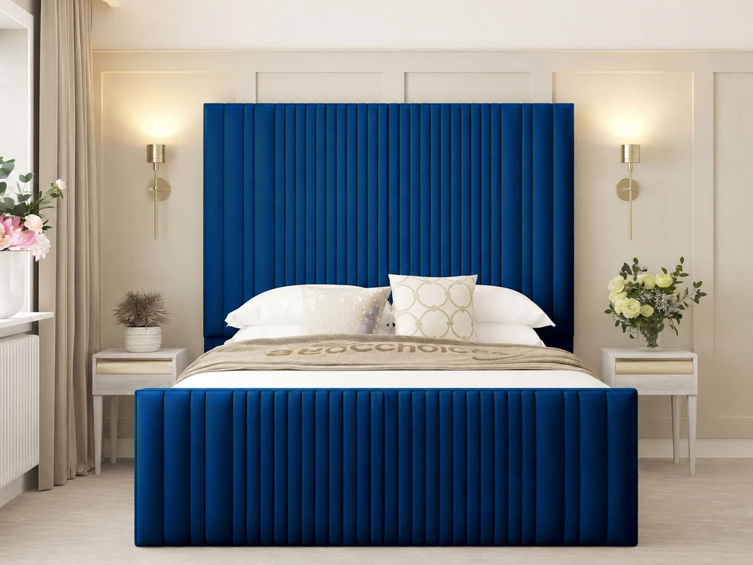 Aspire Upholstered Bed Frame Ottoman Gas Lift Storage with 70" Headboard (Blue) - 135 x 190 cm