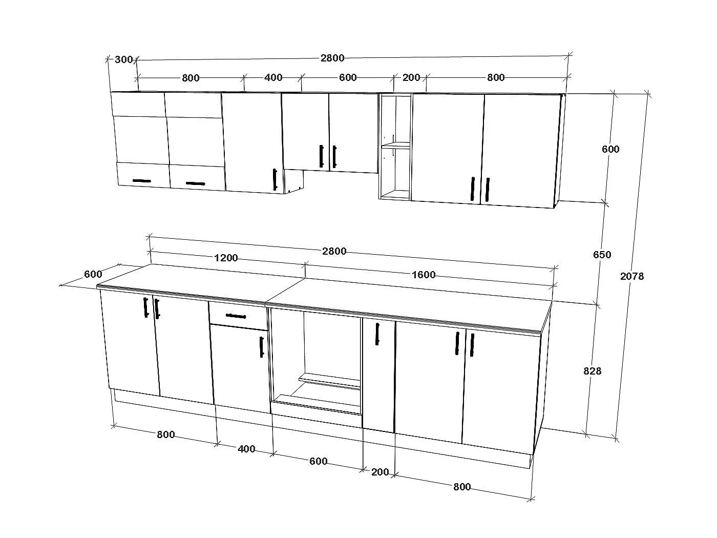 Set Cozinha haaus Karo V21, Cinza Brilhante/Branco, MDF, Tampo Thermo 28 mm, L 280 cm