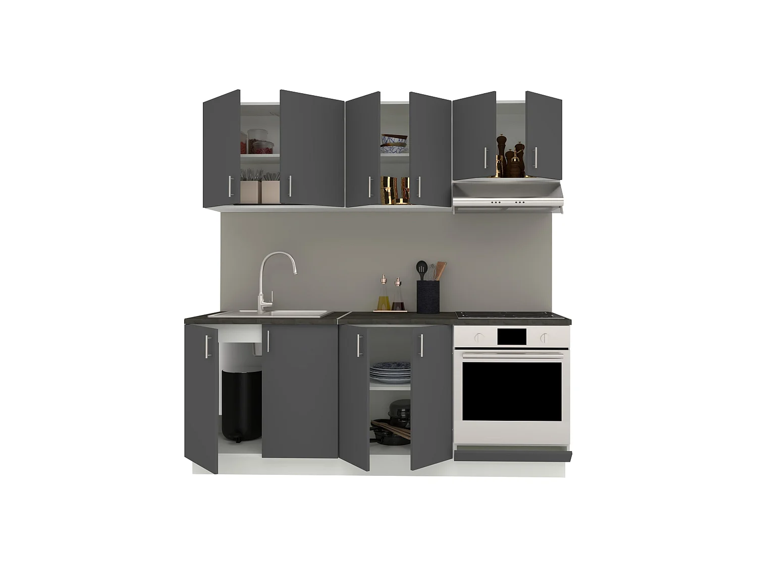 Conjunto de Cozinha haaus Karo V10, Antracite/Branco, Bancada Thermo 28 mm, L 200 cm