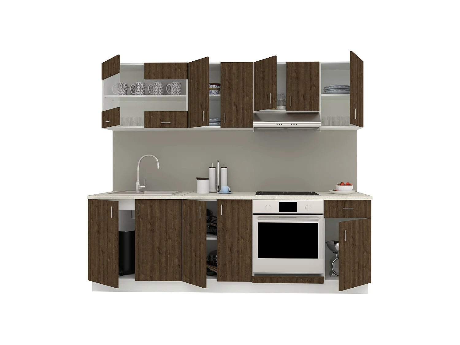 Set Cocina haaus Karo V15, Roble bronce/Blanco, Encimera Thermo 28 mm, L 240 cm