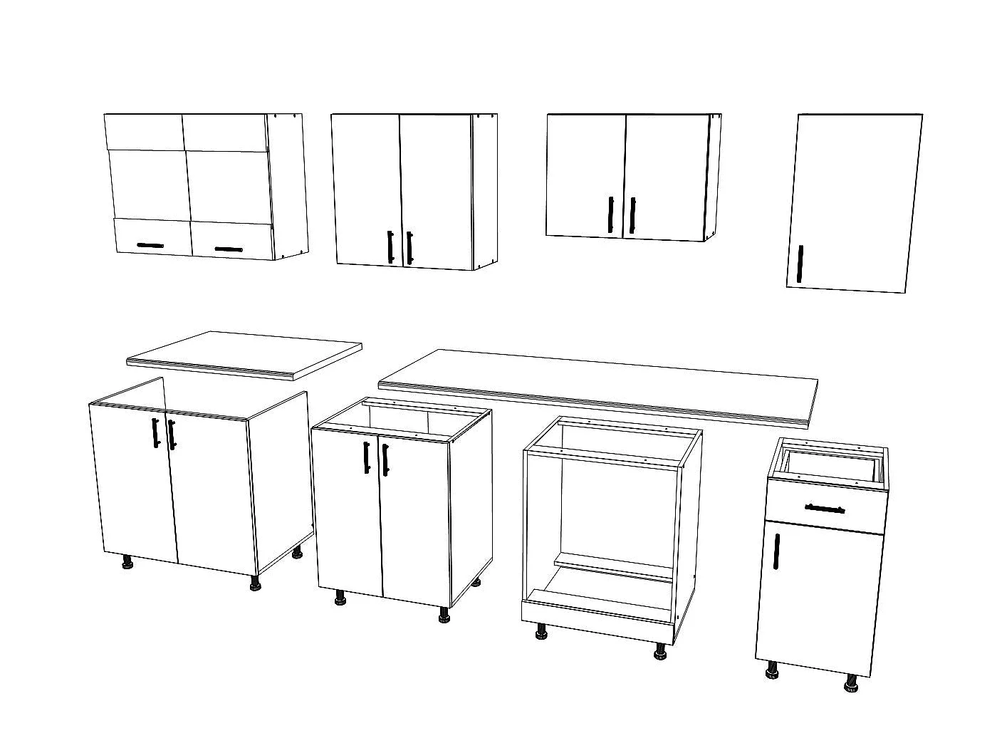 Set Cocina haaus Karo V15, Roble bronce/Blanco, Encimera Thermo 28 mm, L 240 cm