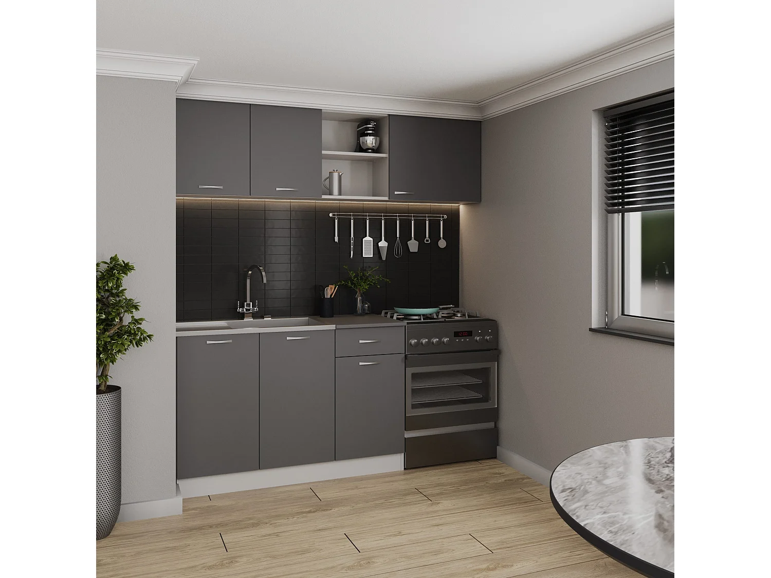 Set Cucina Kara haaus, Antracite/Bianco, L 180 cm