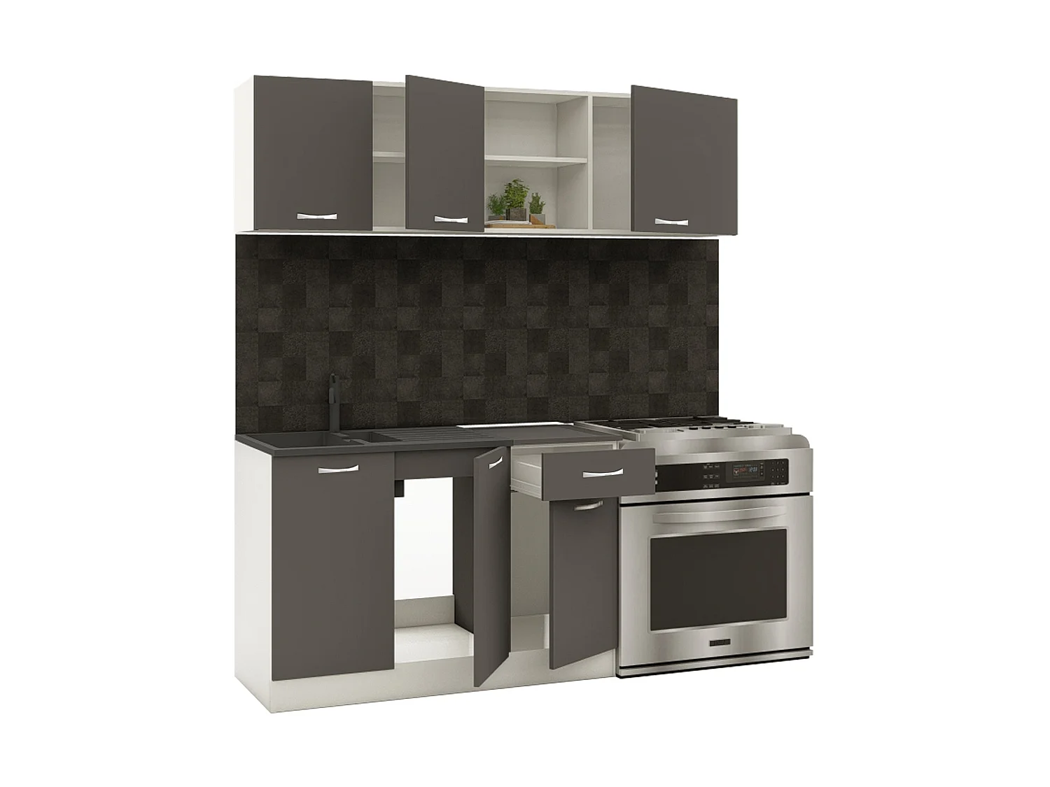 Set Cucina Kara haaus, Antracite/Bianco, L 180 cm