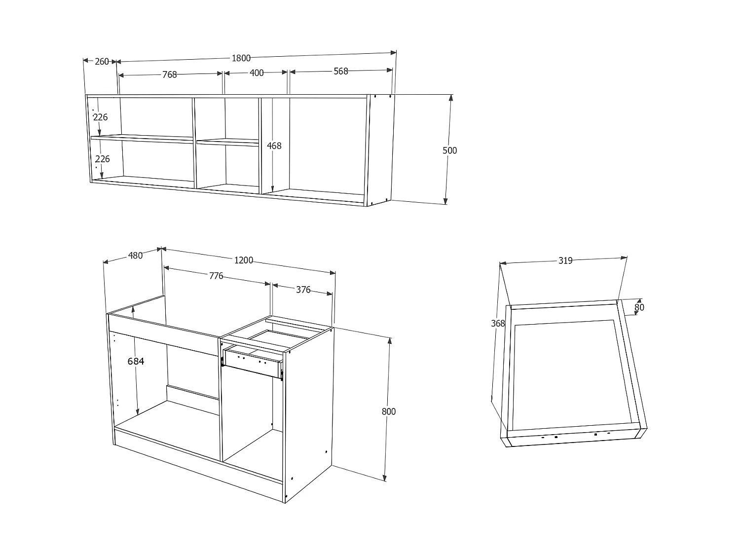Set Cucina Kara haaus, Antracite/Bianco, L 180 cm