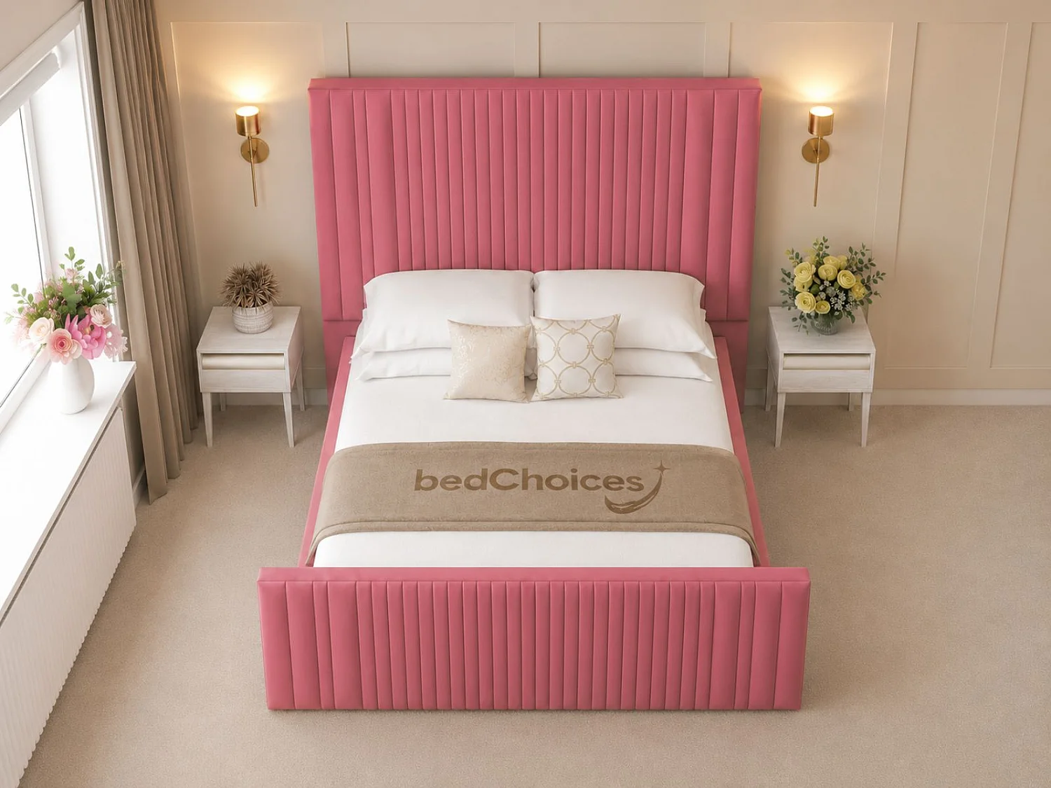 Aspire Upholstered Bed Frame Ottoman Gas Lift Storage with 70" Headboard (Pink) - 150 x 200 cm