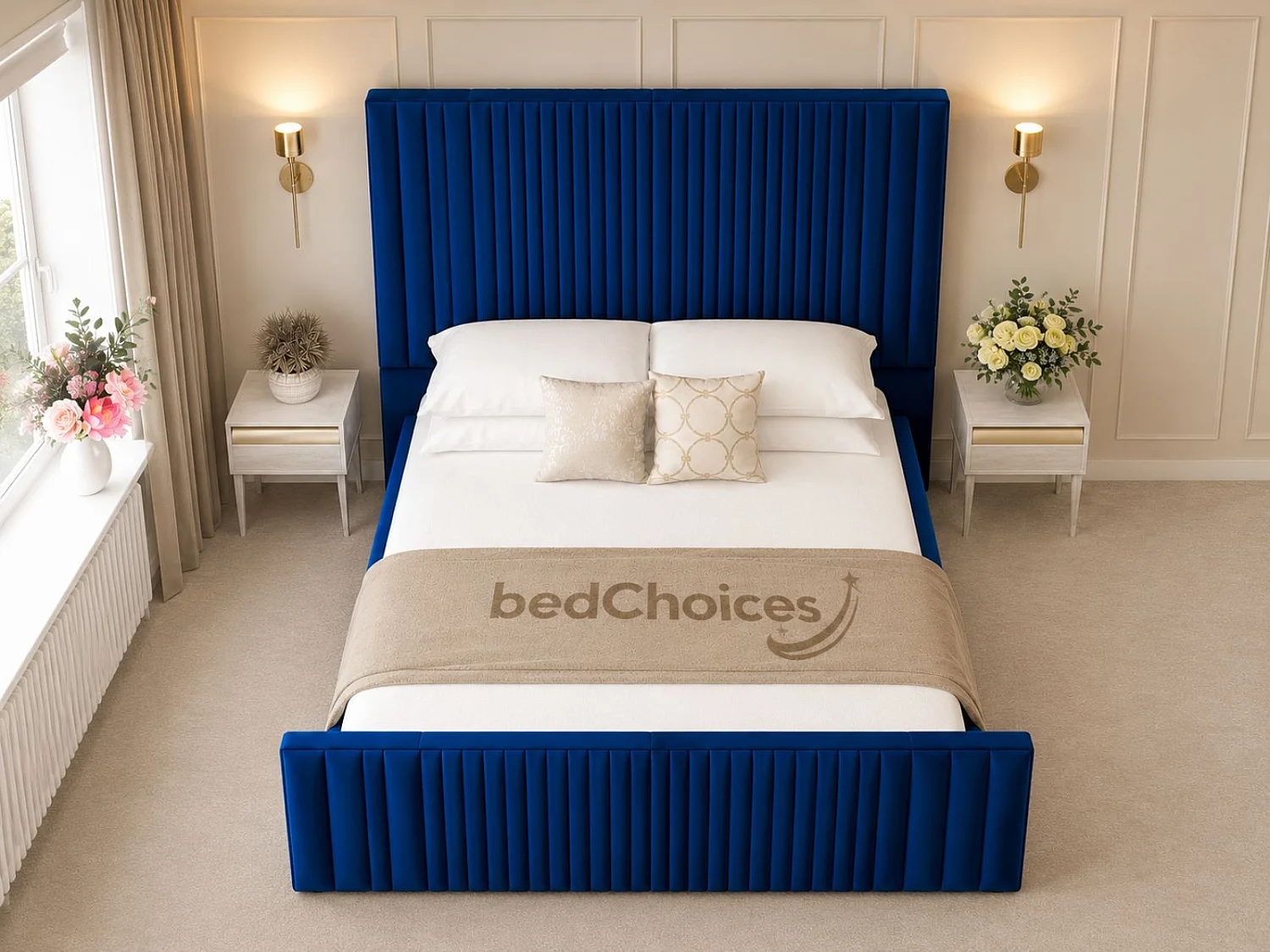 Aspire Upholstered Bed Frame Ottoman Gas Lift Storage with 70" Headboard (Blue) - 150 x 200 cm