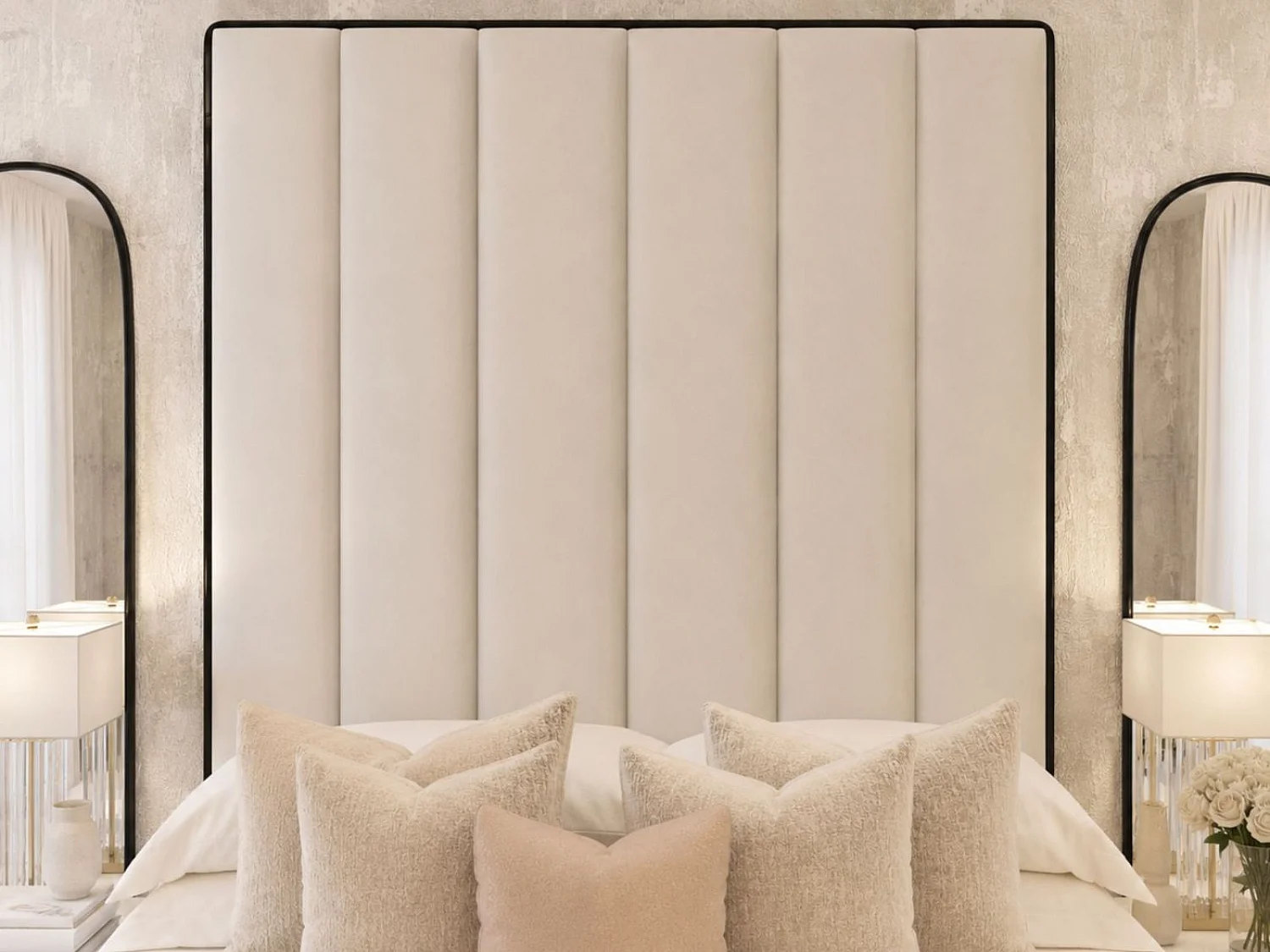 Herringbone Upholstered Luxury Ottoman Bed 80" Headboard (Mattress is not included) (Cream) - 120 x 190 cm
