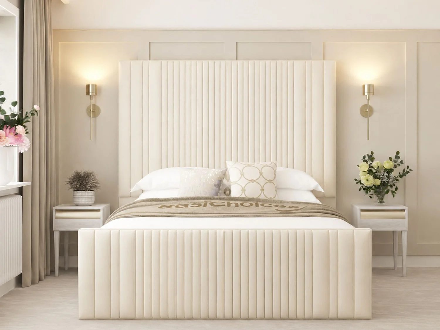 Aspire Upholstered Bed Frame Ottoman Gas Lift Storage with 70" Headboard (Cream) - 135 x 190 cm