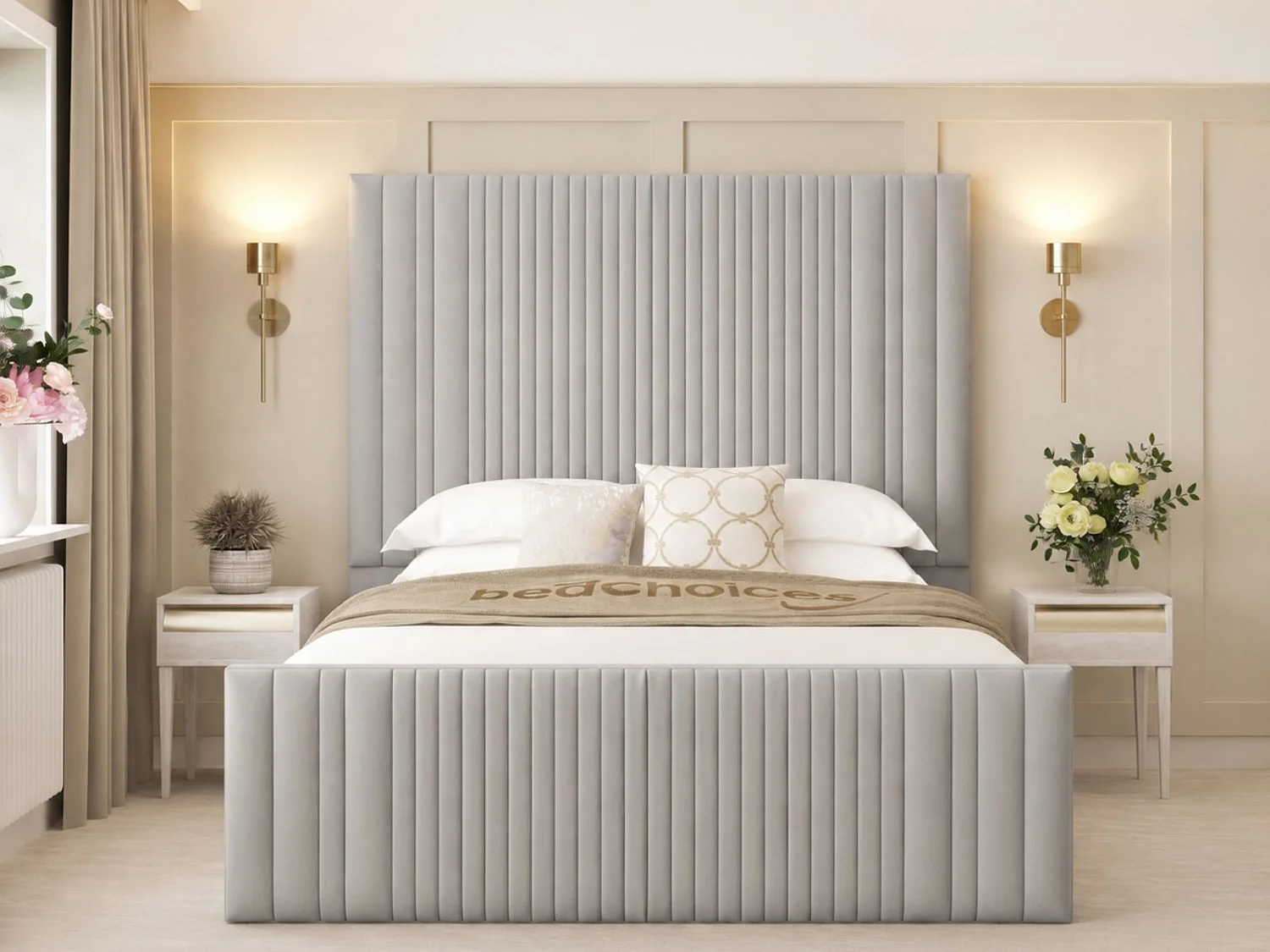 Aspire Upholstered Bed Frame Ottoman Gas Lift Storage with 70" Headboard (Silver) - 135 x 190 cm