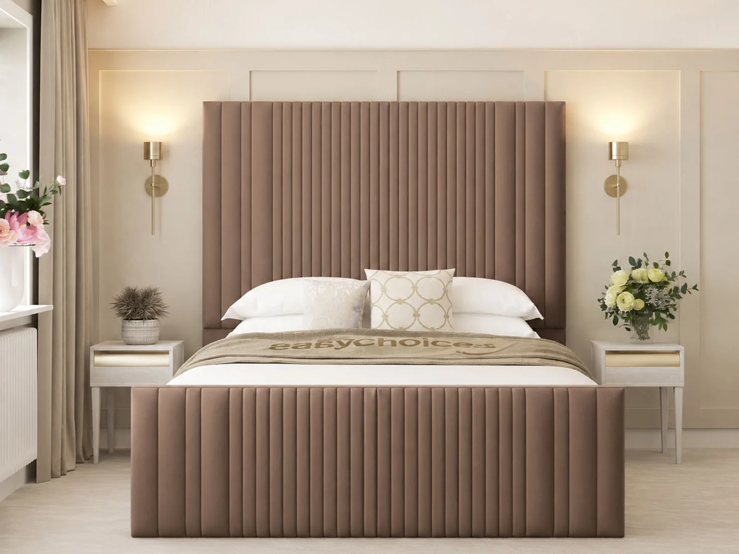 Aspire Upholstered Bed Frame Ottoman Gas Lift Storage with 70" Headboard (Taupe) - 120 x 190 cm