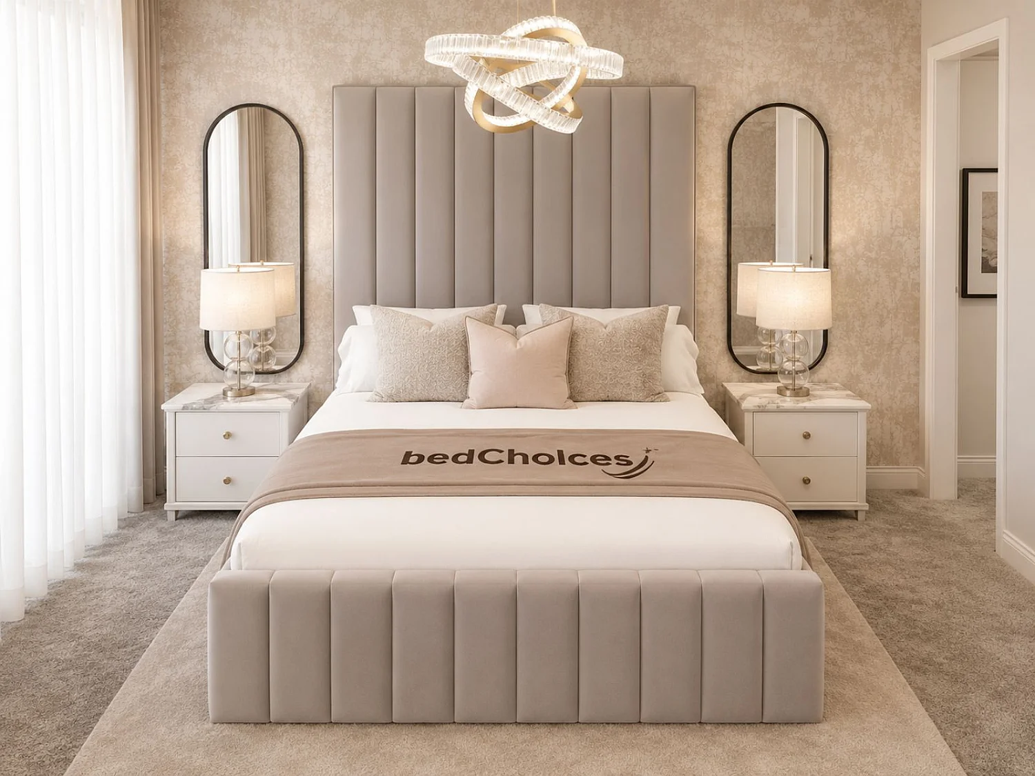 Kensington Upholstered Luxury Panelled Ottoman 70" Bed Frame with Gas Lift Storage (Silver) - 150 x 200 cm