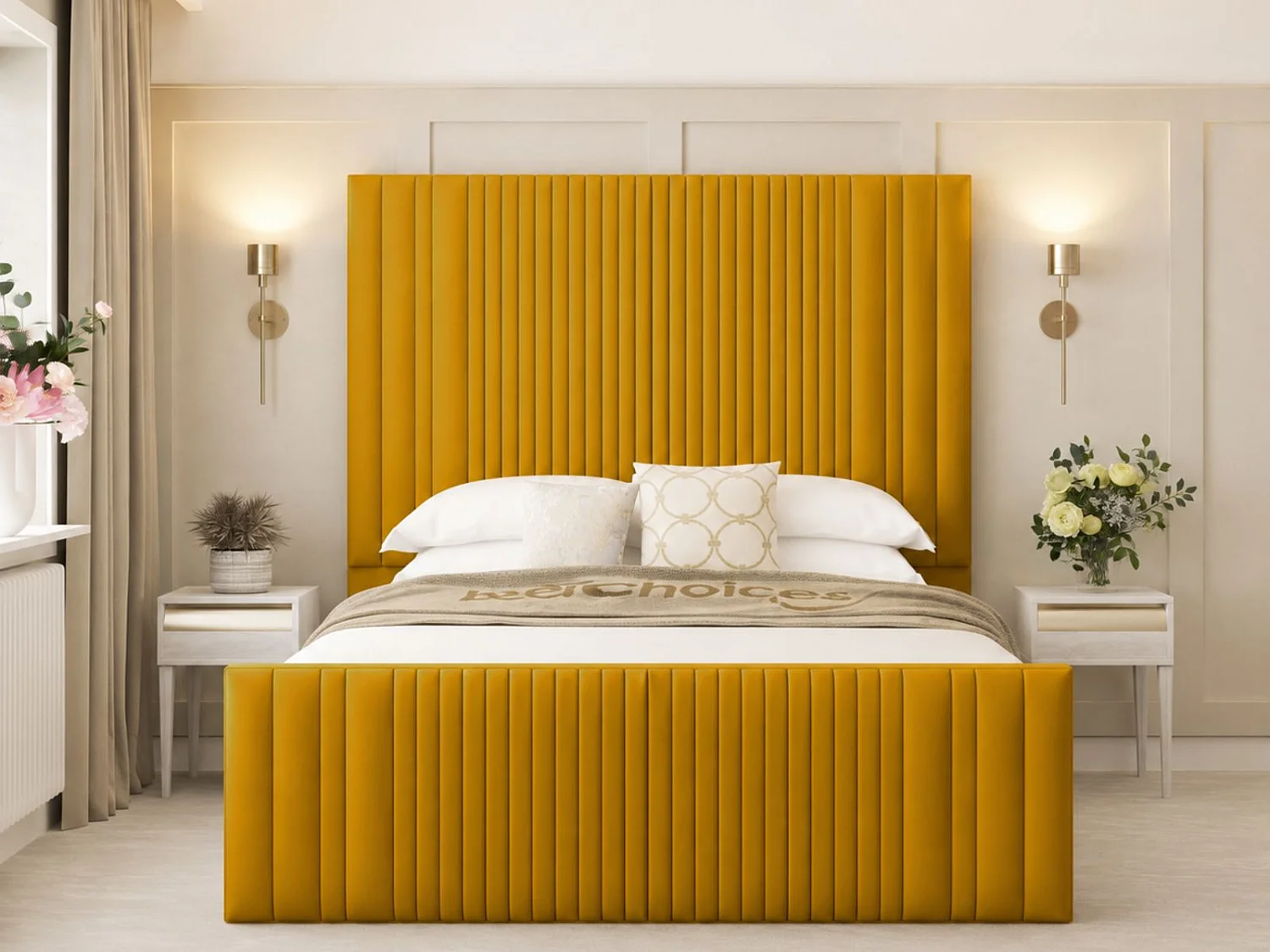 Aspire Upholstered Bed Frame Ottoman Gas Lift Storage with 70" Headboard (Mustard) - 90 x 190 cm