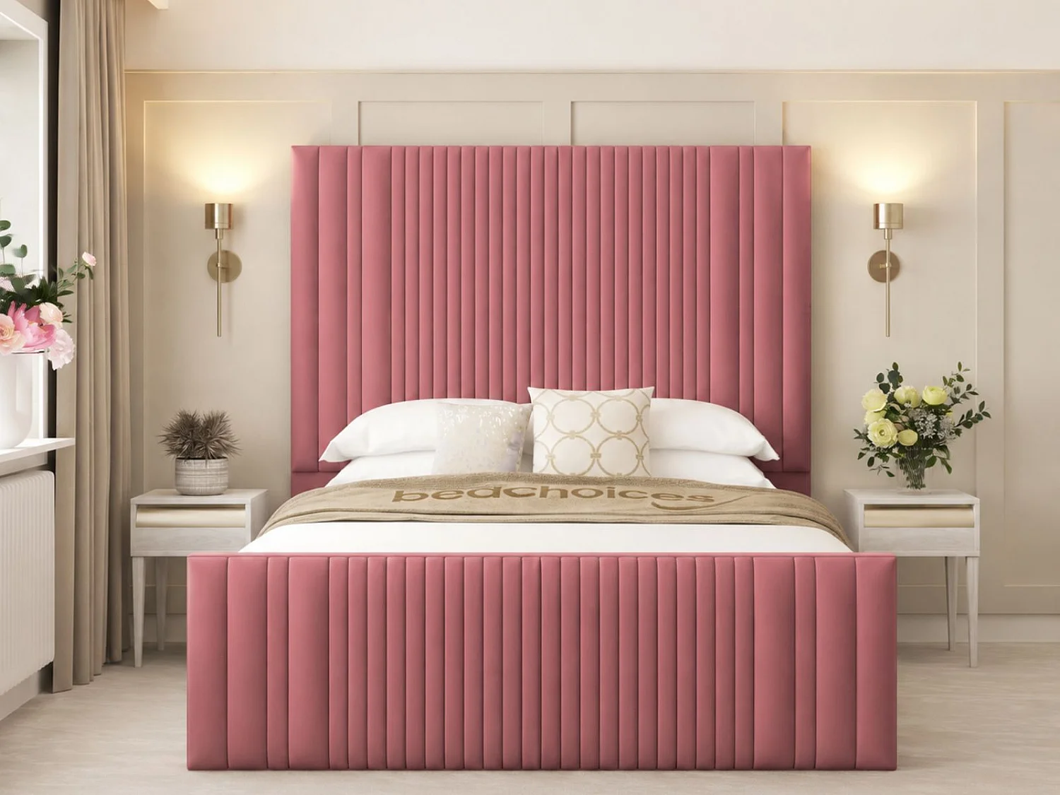 Aspire Upholstered Bed Frame Ottoman Gas Lift Storage with 70" Headboard (Pink) - 135 x 190 cm