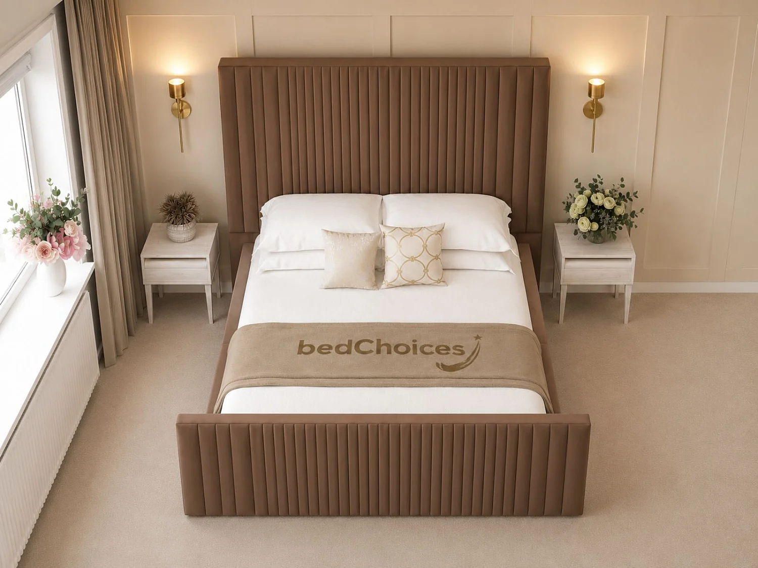 Aspire Upholstered Bed Frame Ottoman Gas Lift Storage with 70" Headboard (Taupe) - 90 x 190 cm