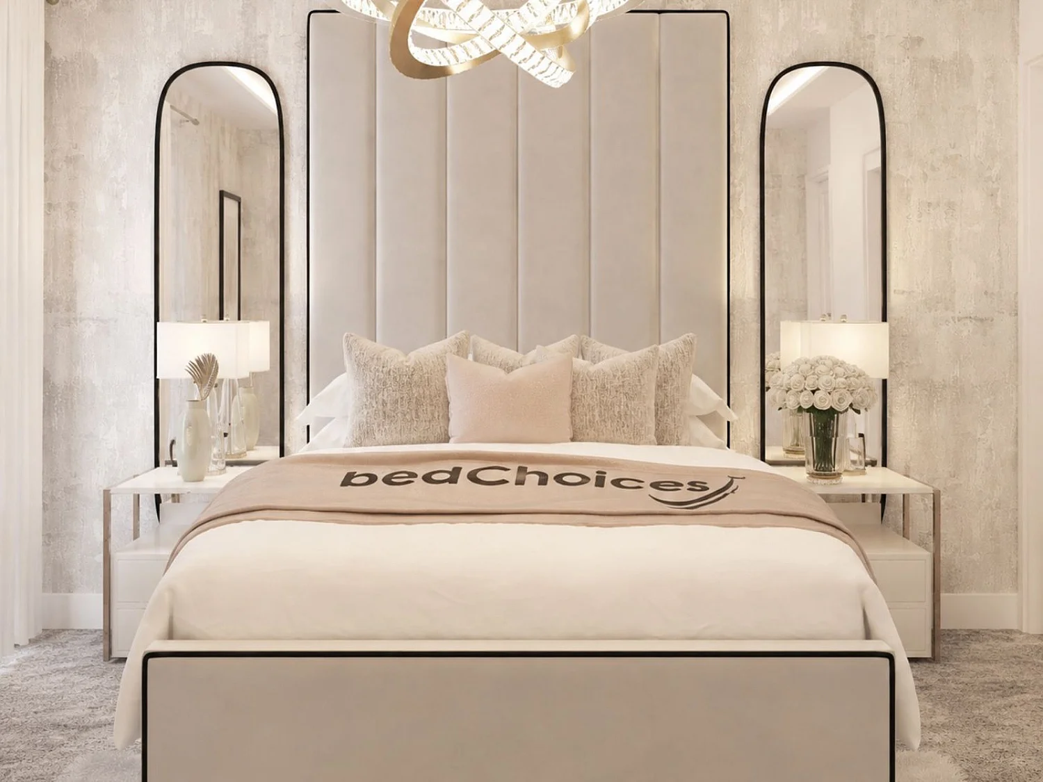 Herringbone Upholstered Luxury Ottoman Bed 80" Headboard (Mattress is not included) (Cream) - 135 x 190 cm