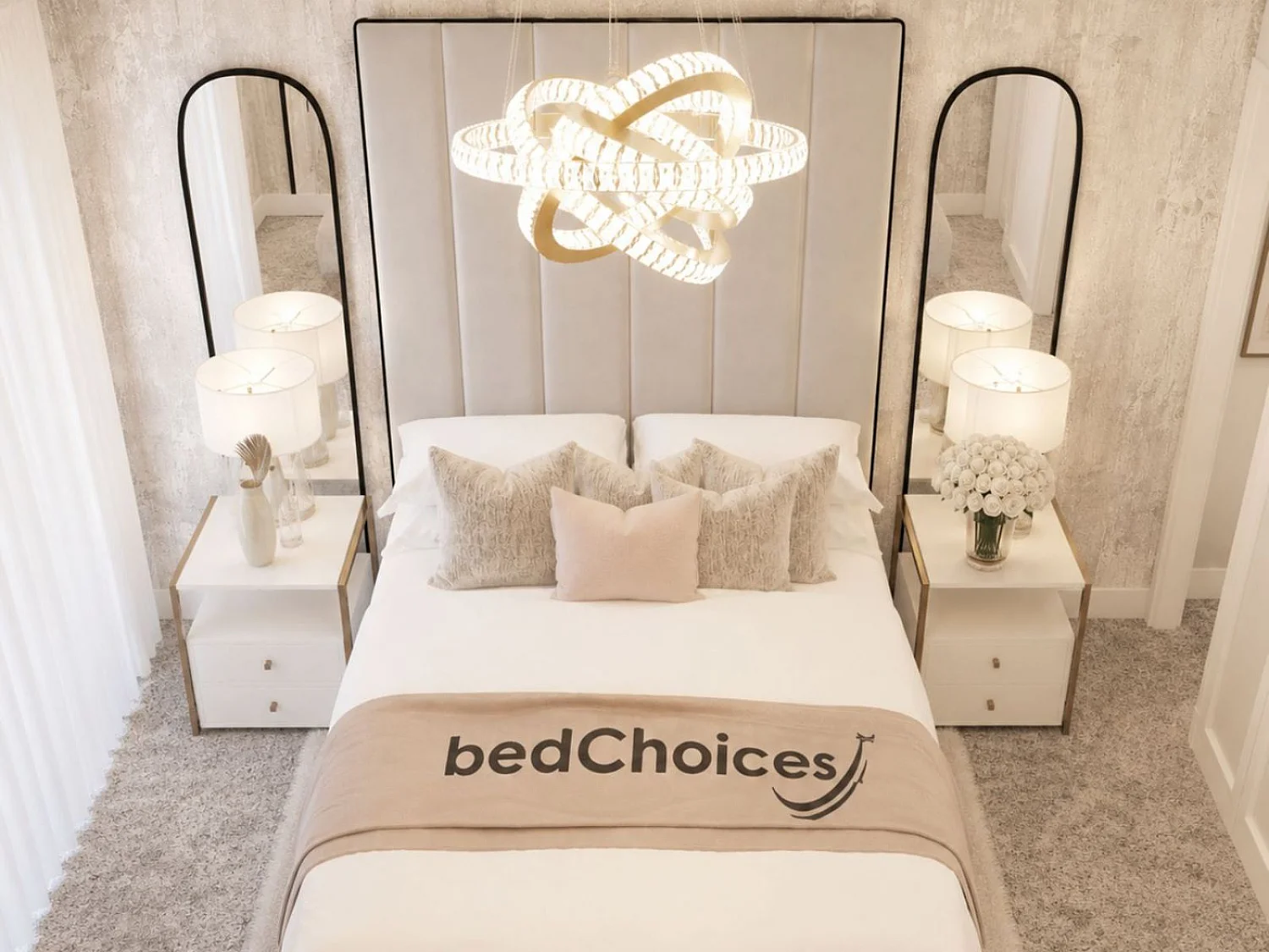 Herringbone Upholstered Luxury Ottoman Bed 80" Headboard (Mattress is not included) (Cream) - 135 x 190 cm
