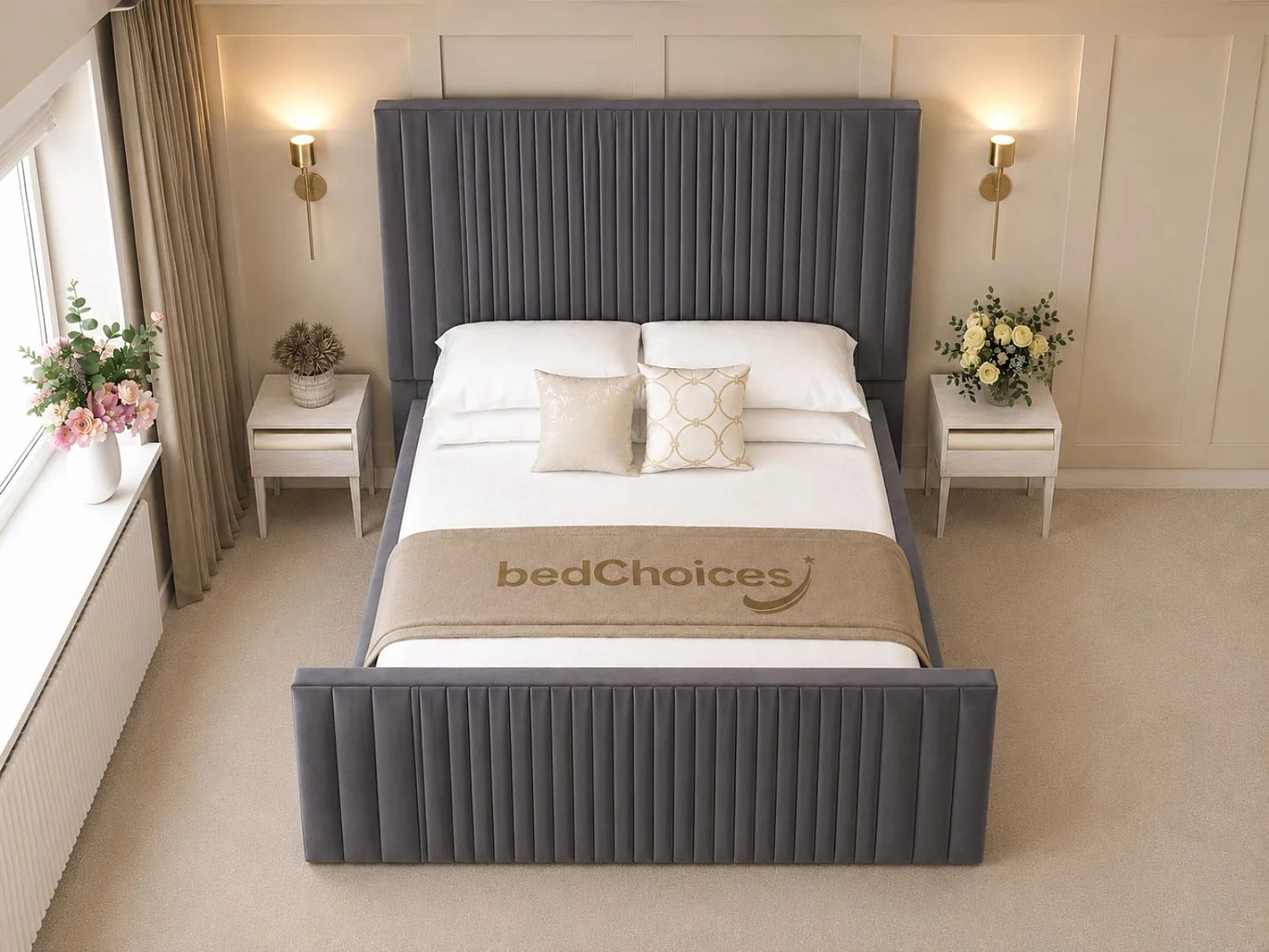 Aspire Upholstered Bed Frame Ottoman Gas Lift Storage with 70" Headboard (Grey) - 180 x 200 cm