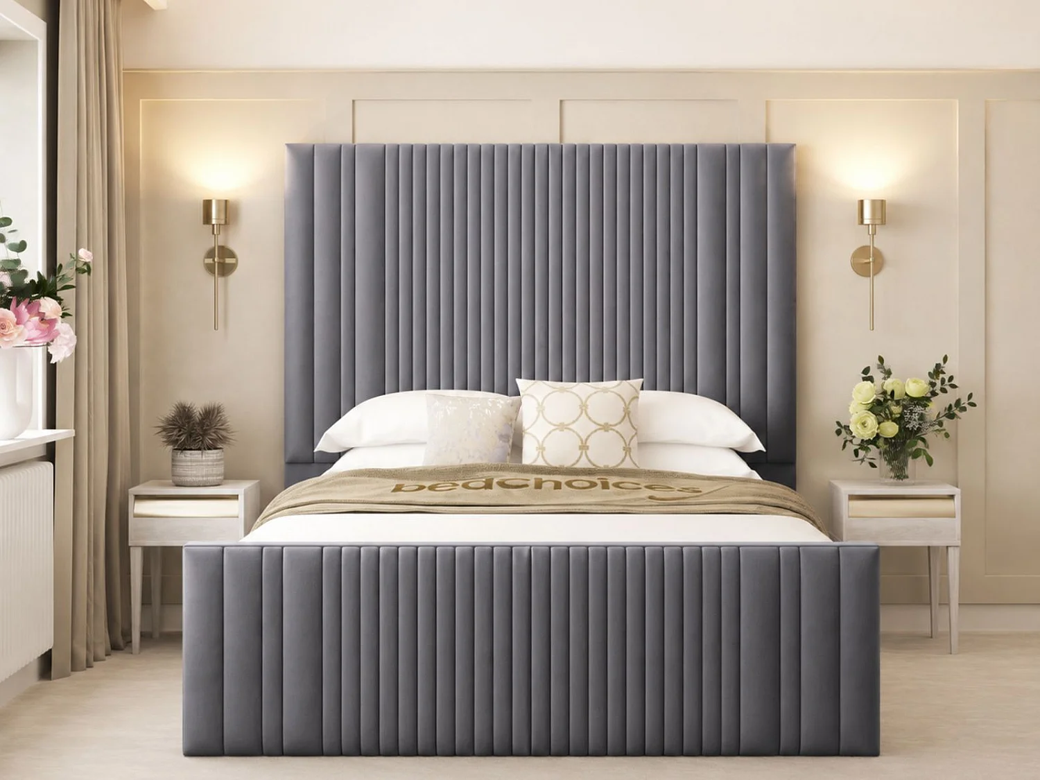 Aspire Upholstered Bed Frame Ottoman Gas Lift Storage with 70" Headboard (Grey) - 135 x 190 cm