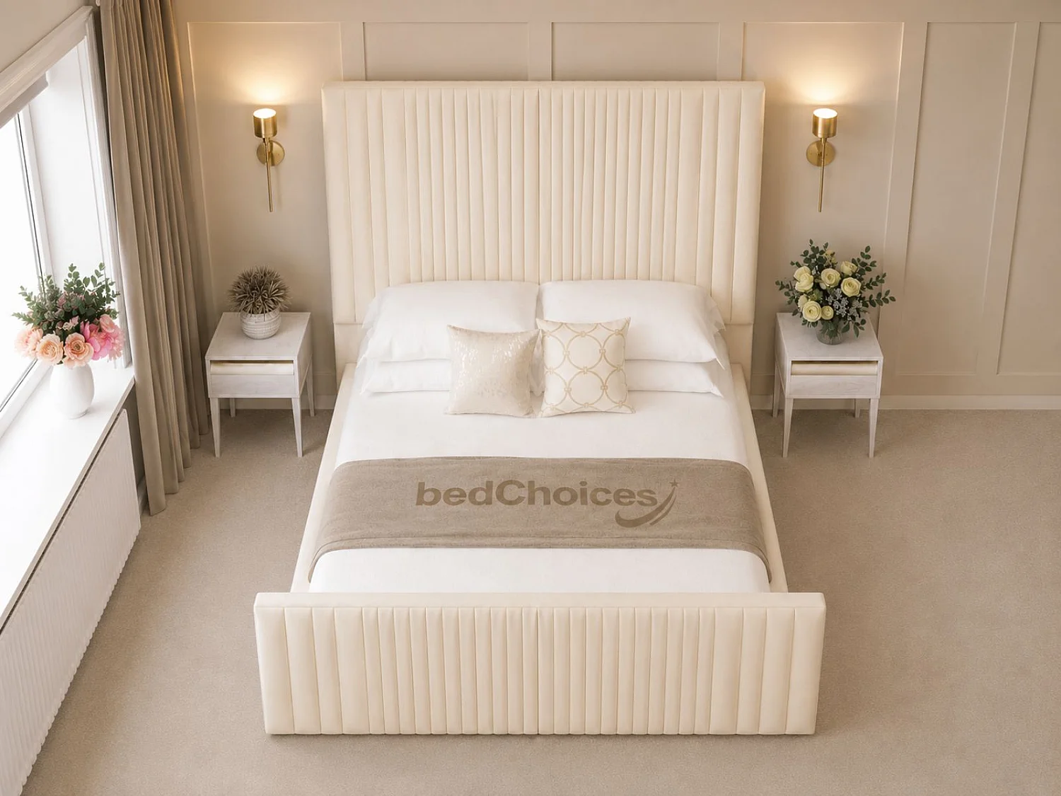 Aspire Upholstered Bed Frame Ottoman Gas Lift Storage with 70" Headboard (Cream) - 150 x 200 cm