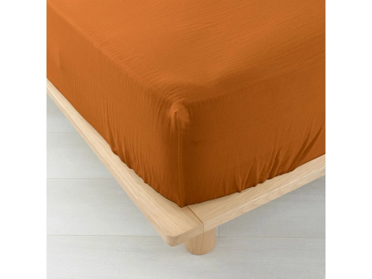 Drap Housse en Gaze de Coton "Angelia" 160x200cm Caramel