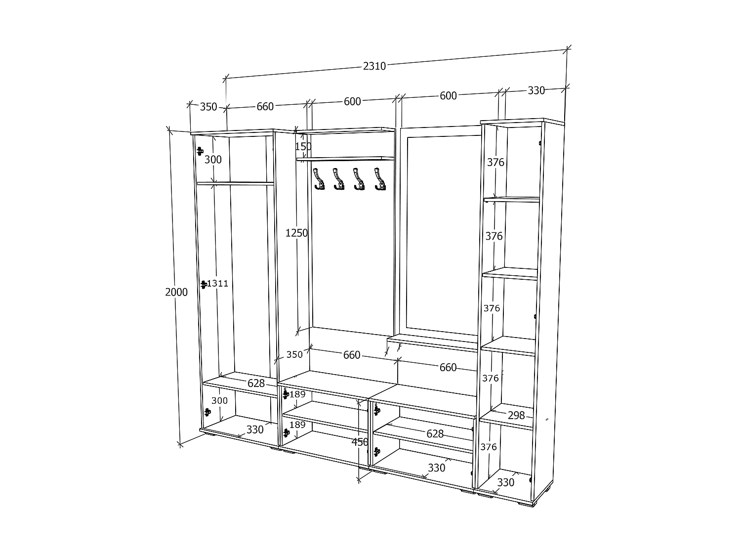 Conjunto Hall haaus Como V1, Antracite/Branco, L 300 cm
