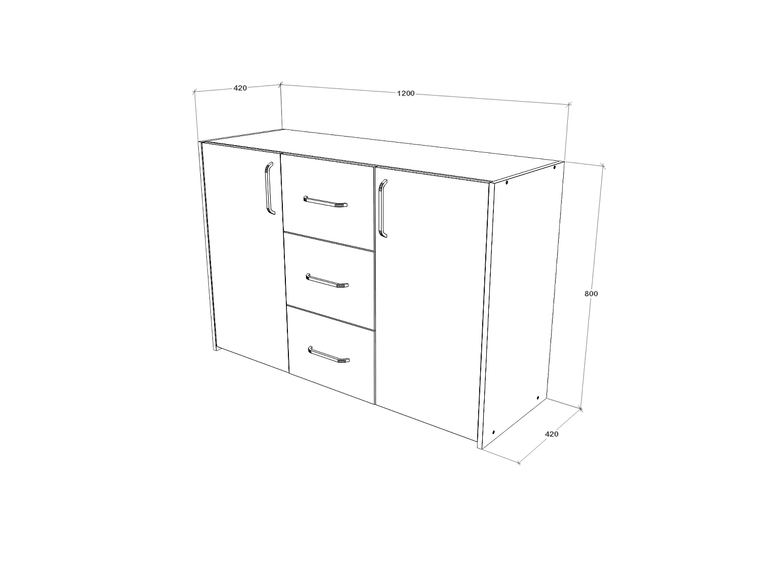 Cômoda haaus Malmo, 3 gavetas, 2 portas, carvalho branco/antracite, 120 x 42 x 80 cm