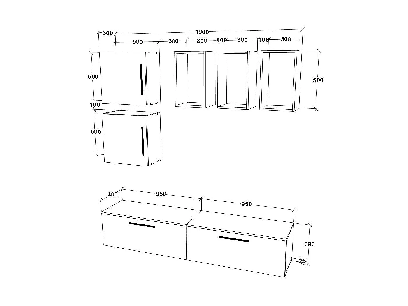 Conjunto sala haaus Kos V 8, 7 peças, móveis TV, prateleiras, prateleiras com portas, Branco/Carvalho Artisan, L 190 cm