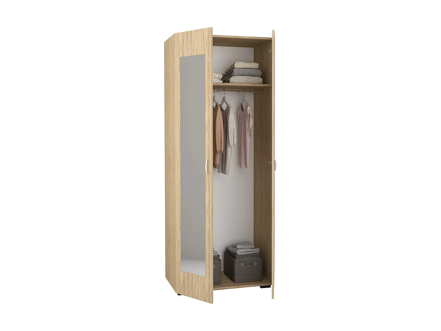 Armario haaus Nero, 2 puertas, espejo, Roble Sonoma, 80 x 52 x 200 cm