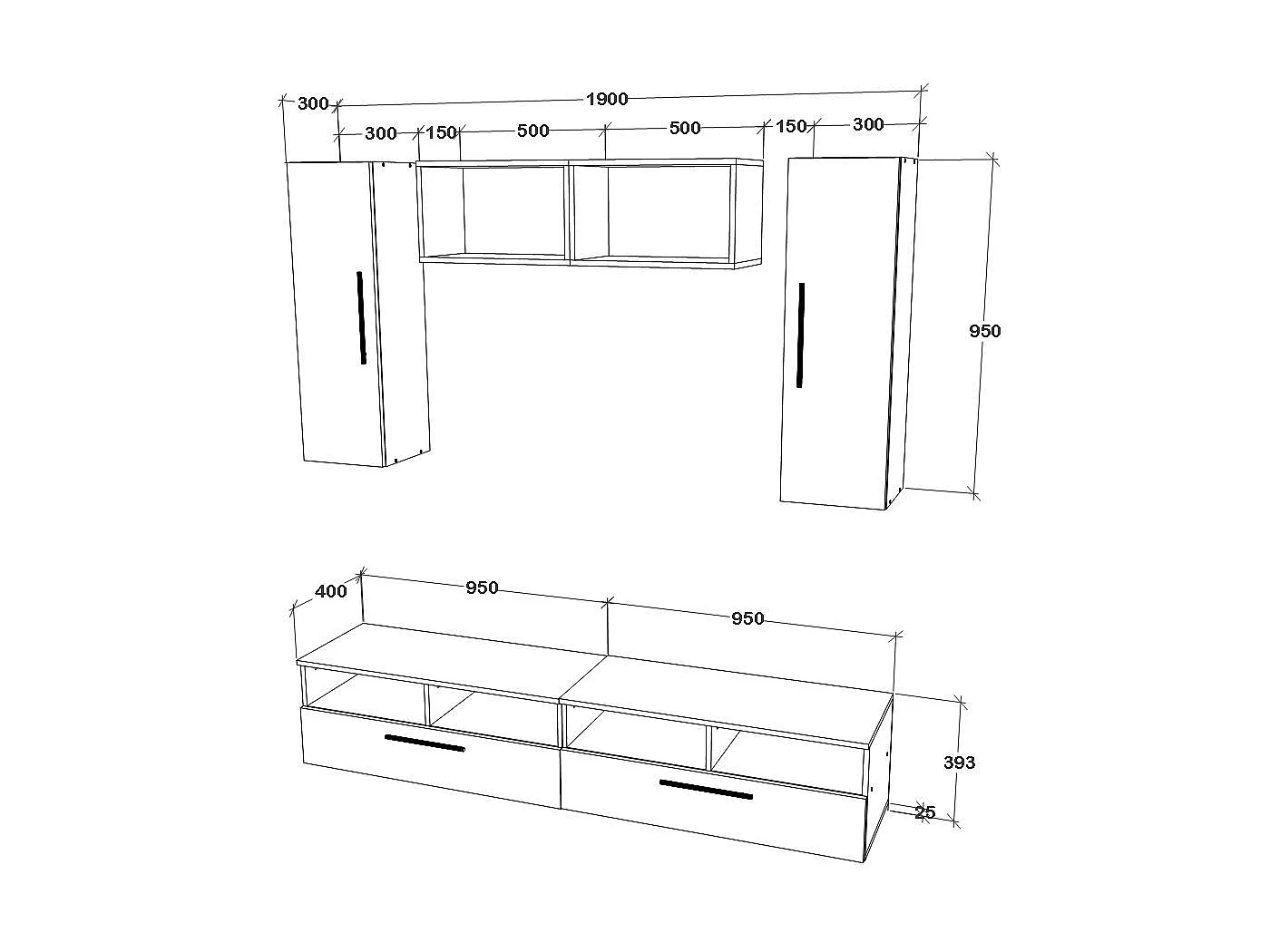 Ensemble salon haaus Kos V 16, 6 pièces, meubles TV, armoires suspendues, étagères, Anthracite/Chêne Artisan, L 190 cm