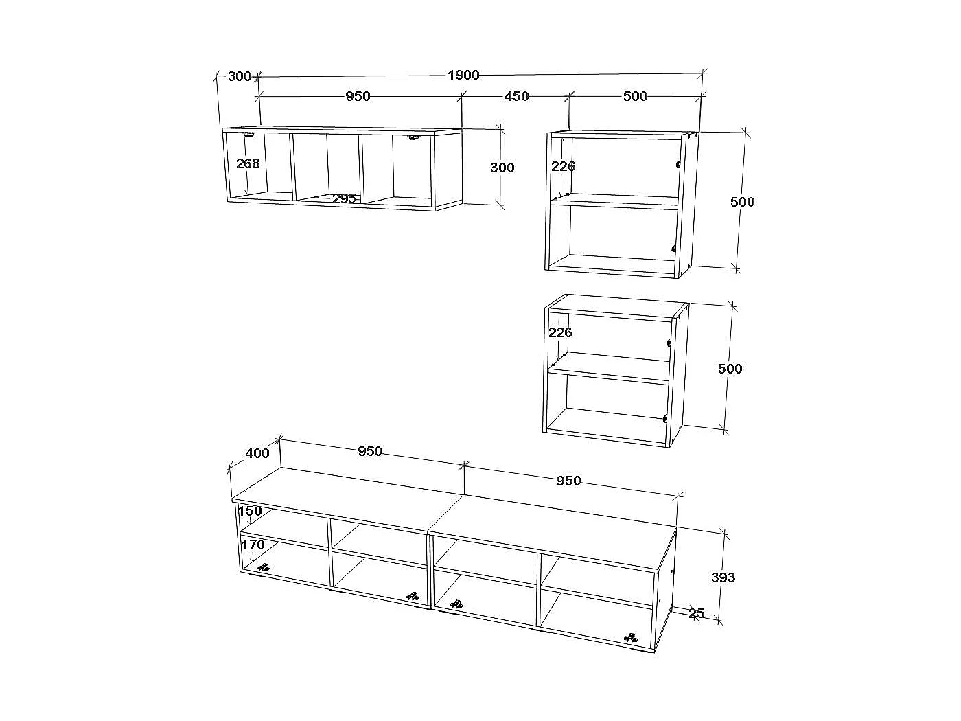Ensemble salon haaus Kos V 15, 5 pièces, meubles TV, armoires suspendues, étagères avec portes, Anthracite/Chêne Artisan, L 190 cm
