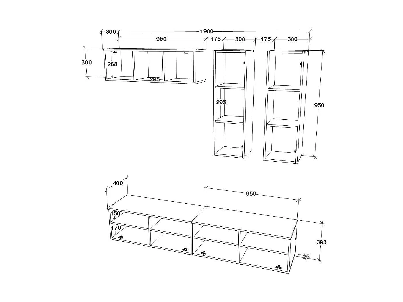 Conjunto sala haaus Kos V 10, 5 peças, móveis TV, armários suspensos, Branco/Carvalho Artisan, L 190 cm