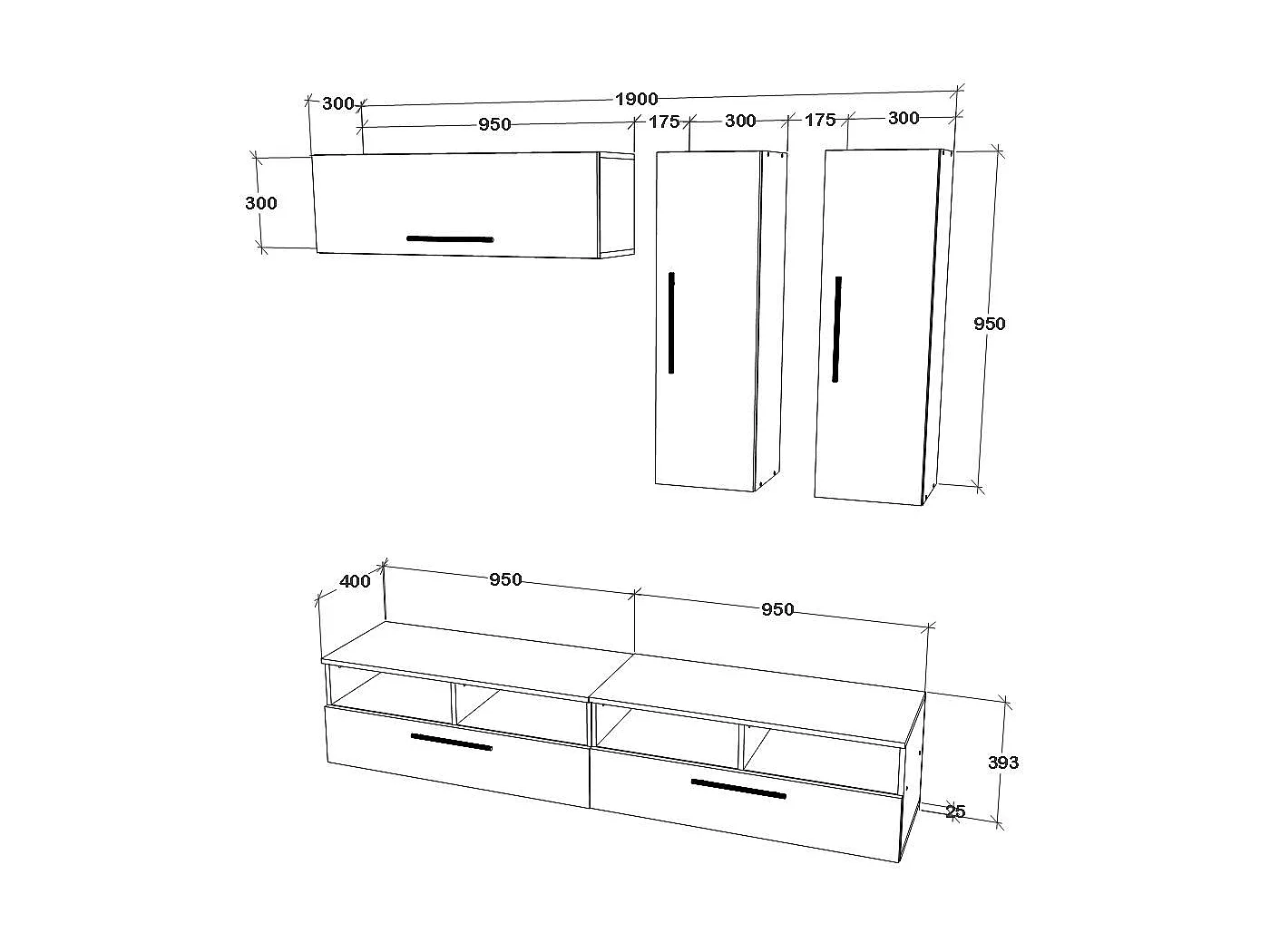 Ensemble salon haaus Kos V 10, 5 pièces, meubles TV, armoires suspendues, Anthracite/Chêne Artisan, L 190 cm