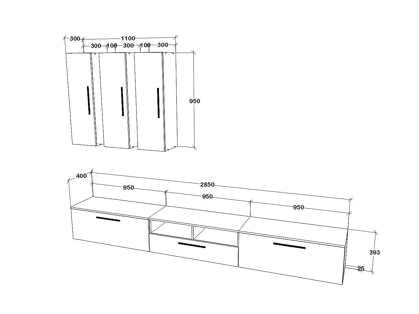 Ensemble salon haaus Kos V 7, 6 pièces, meubles TV, armoires suspendues, Anthracite/Chêne Artisan, L 285 cm