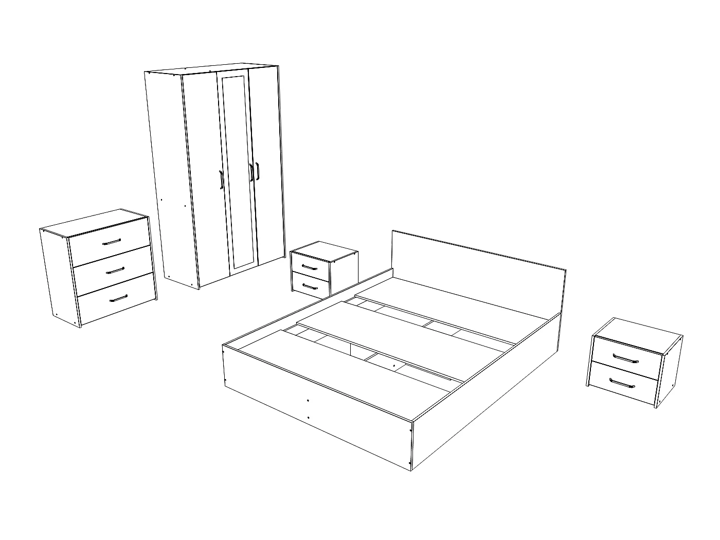 Set camera da letto haaus Malmo V4, Letto 200 x 140 cm, Rovere Bianco/Antracite
