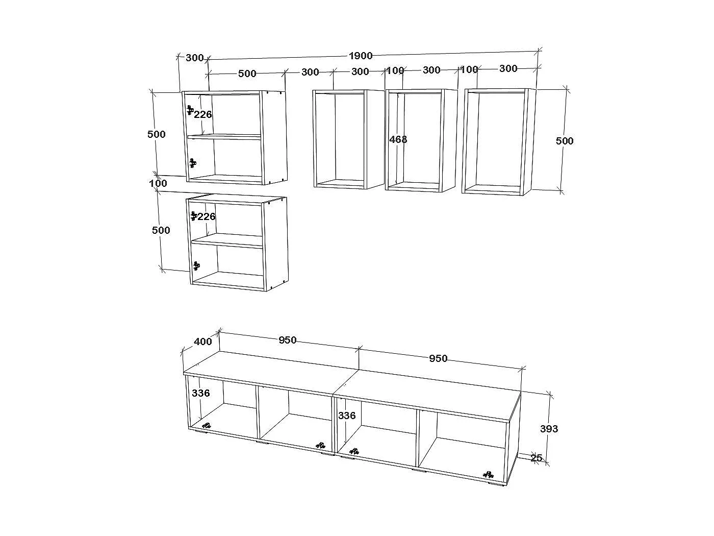 Ensemble salon haaus Kos V 8, 7 pièces, meubles TV, étagères, étagères avec portes, Anthracite/Chêne Artisan, L 190 cm