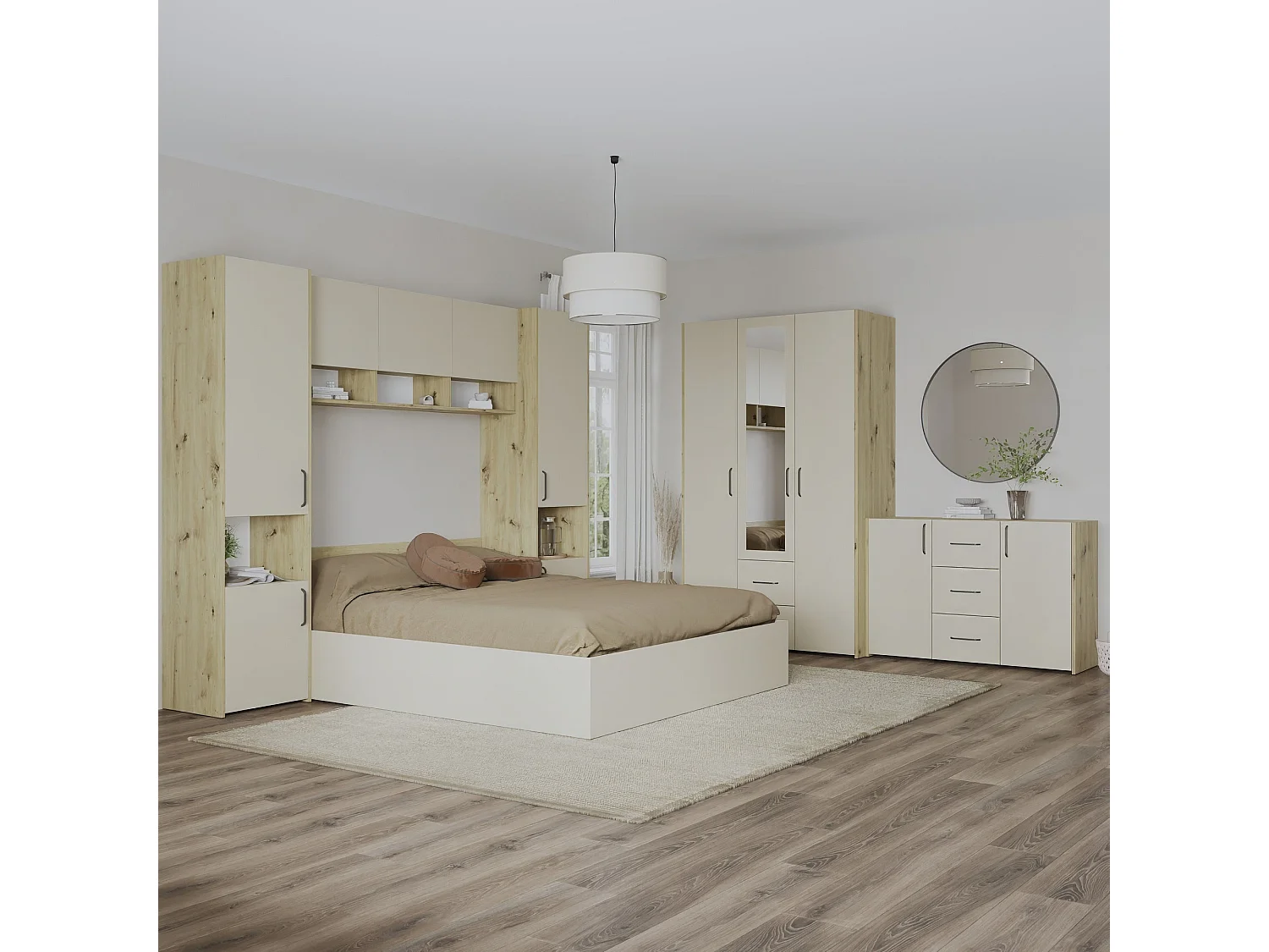 Set camera da letto haaus Malmo V12, Letto 200 x 160 cm, Rovere Artisan/Argilla