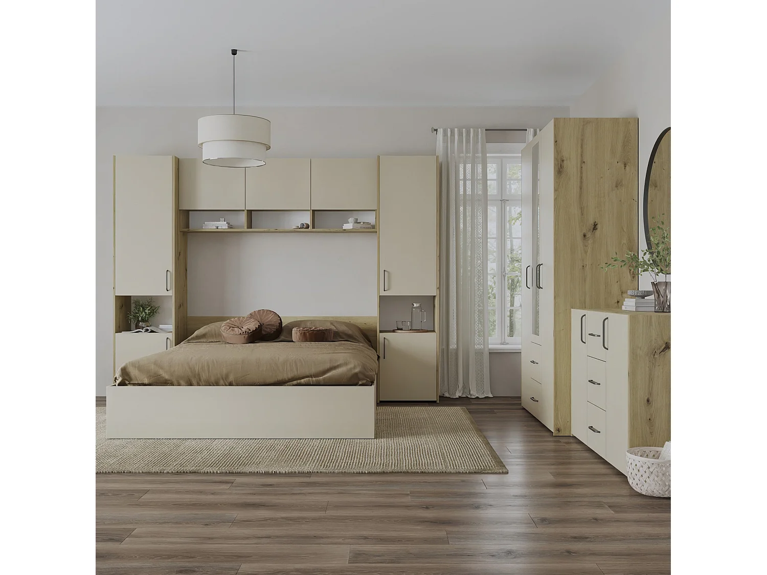 Set camera da letto haaus Malmo V12, Letto 200 x 160 cm, Rovere Artisan/Argilla